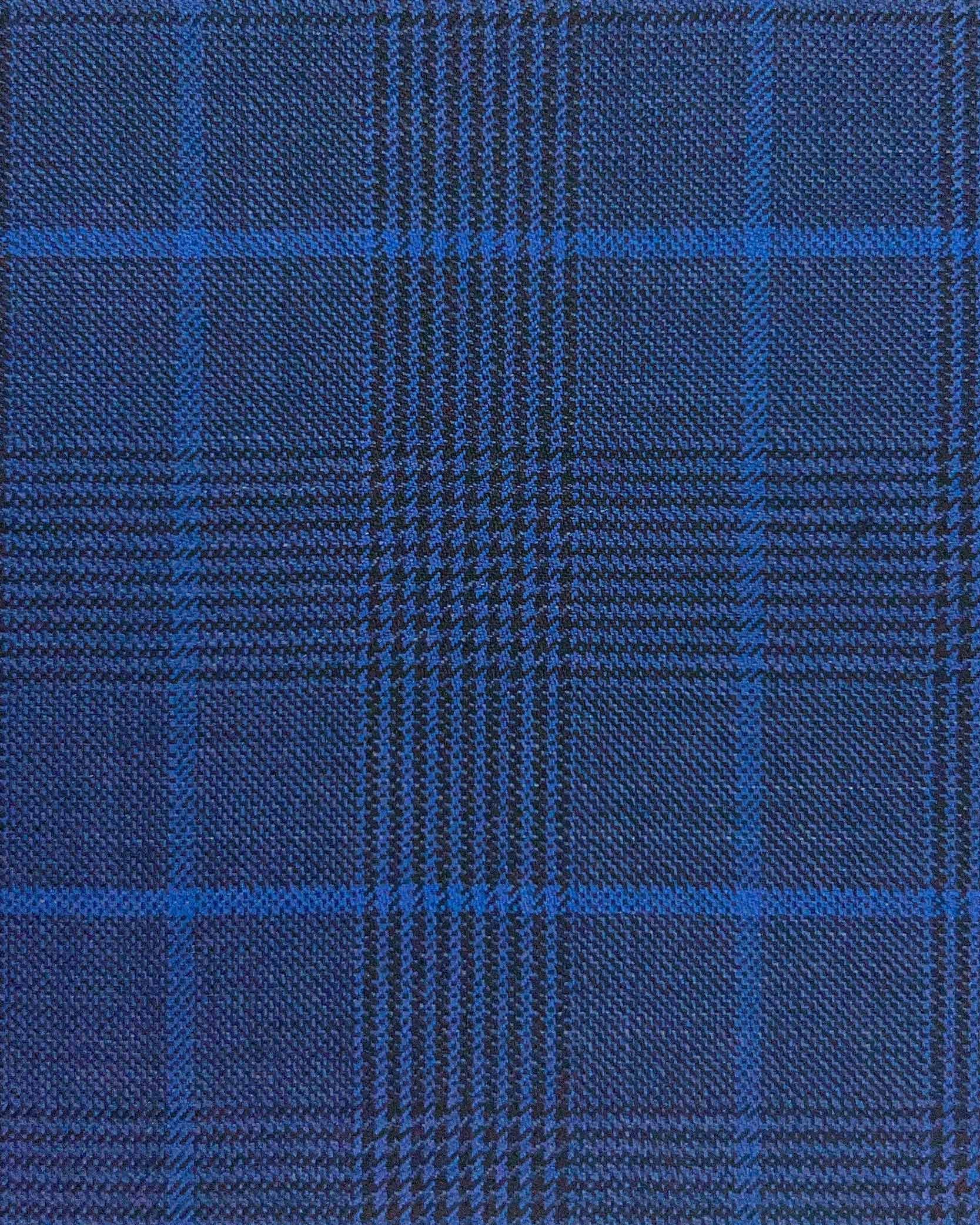 Westwood Hart Online Custom Hand Tailor Suits Sportcoats Trousers Waistcoats Overcoats Steel Blue Royal Blue WINDOWPANE PRINCE OF WALES GLEN PLAID Design