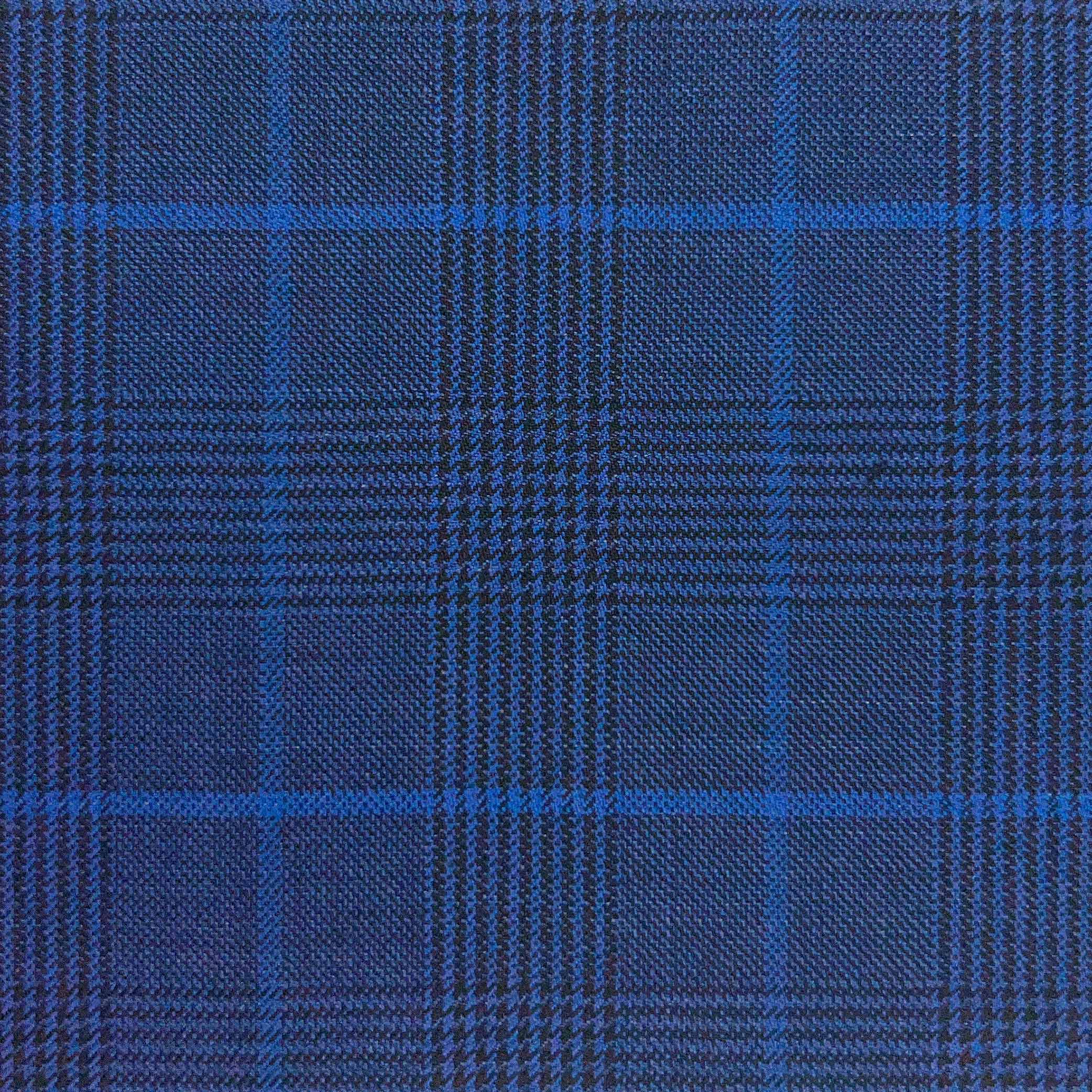 Westwood Hart Online Custom Hand Tailor Suits Sportcoats Trousers Waistcoats Overcoats Steel Blue Royal Blue WINDOWPANE PRINCE OF WALES GLEN PLAID Design