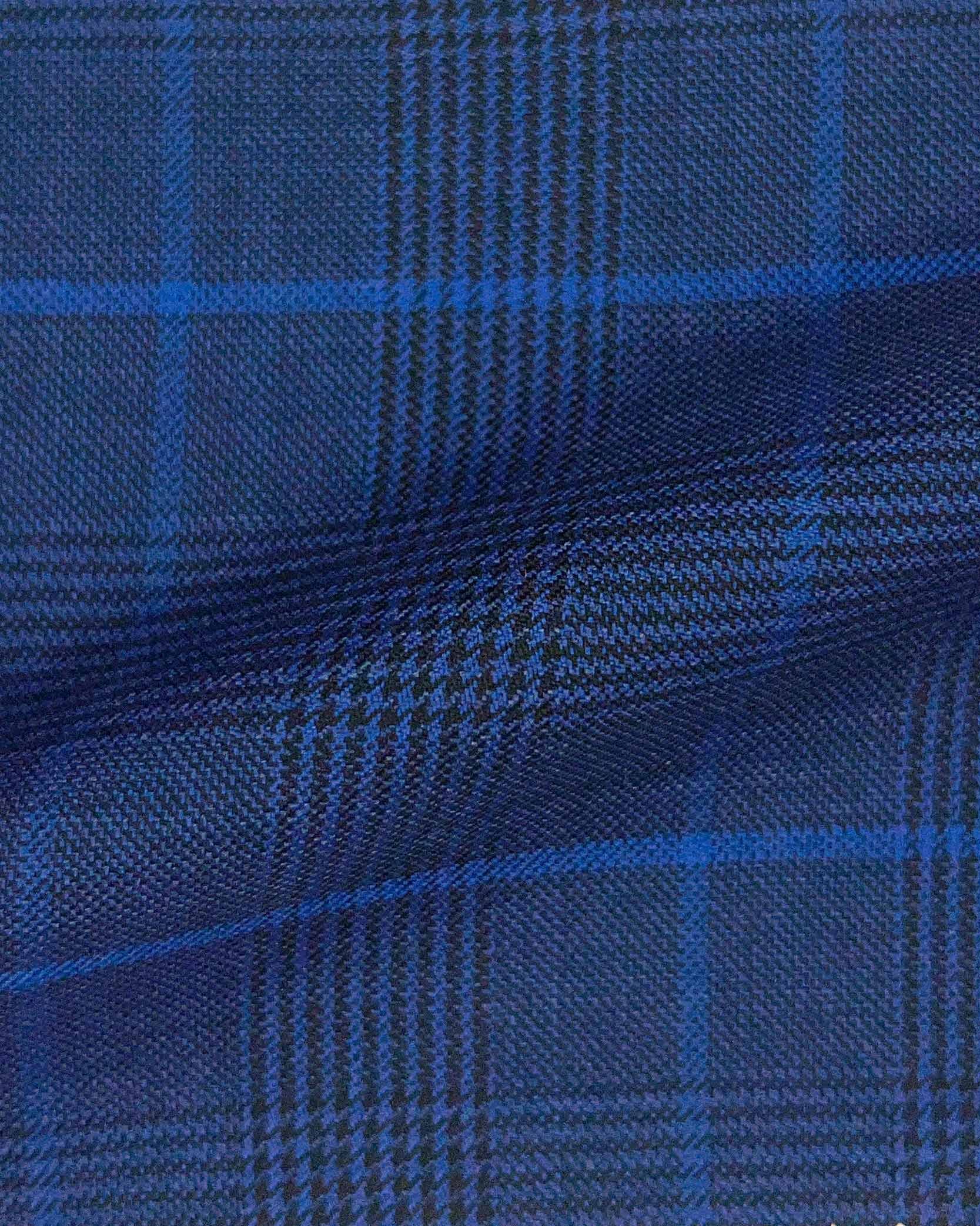 Westwood Hart Online Custom Hand Tailor Suits Sportcoats Trousers Waistcoats Overcoats Steel Blue Royal Blue WINDOWPANE PRINCE OF WALES GLEN PLAID Design