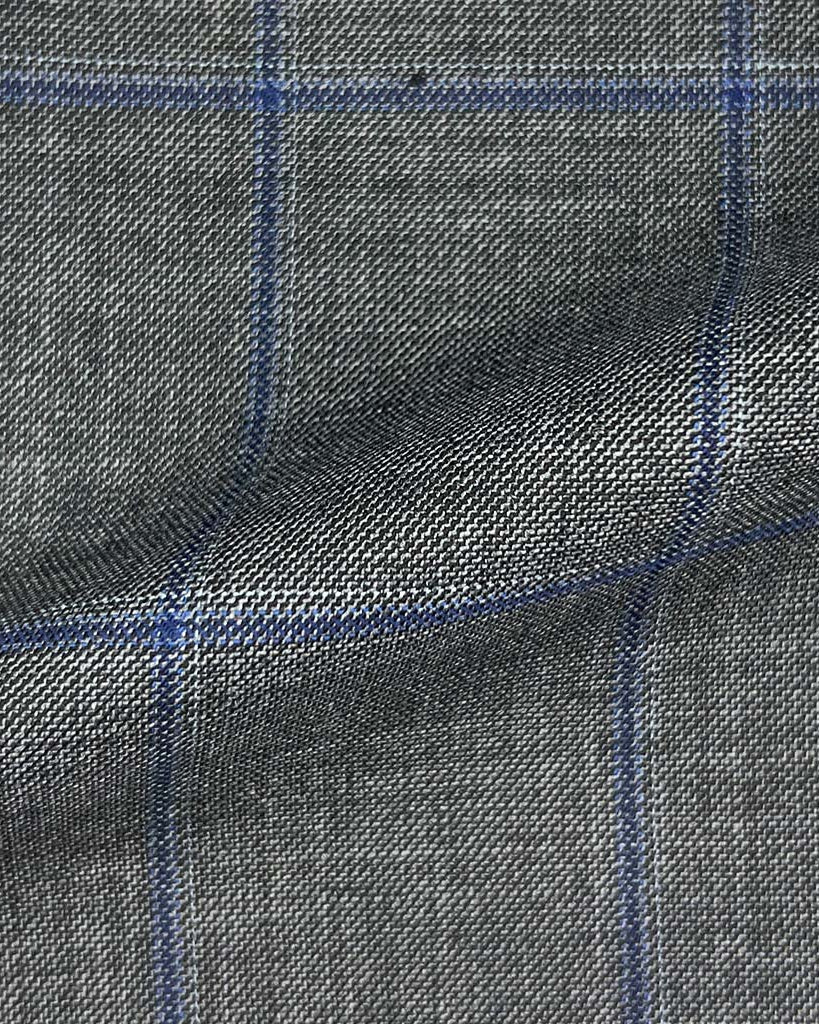 Westwood Hart Online Custom Hand Tailor Suits Sportcoats Trousers Waistcoats Overcoats Made To Measure Formalwear Tuxedo Medium Grey With Navy Windowpane With Comfort Stretch