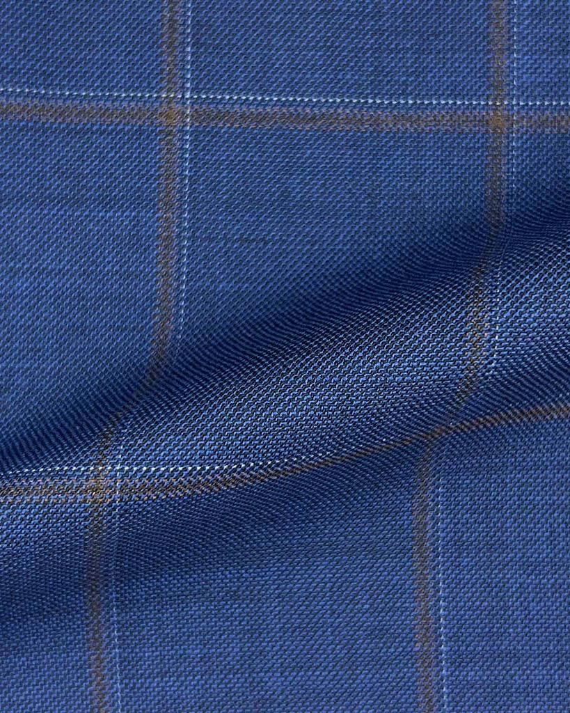 Westwood Hart Online Custom Hand Tailor Suits Sportcoats Trousers Waistcoats Overcoats Made To Measure Formalwear Tuxedo Azure Blue With Brown Windowpane With Comfort Stretch