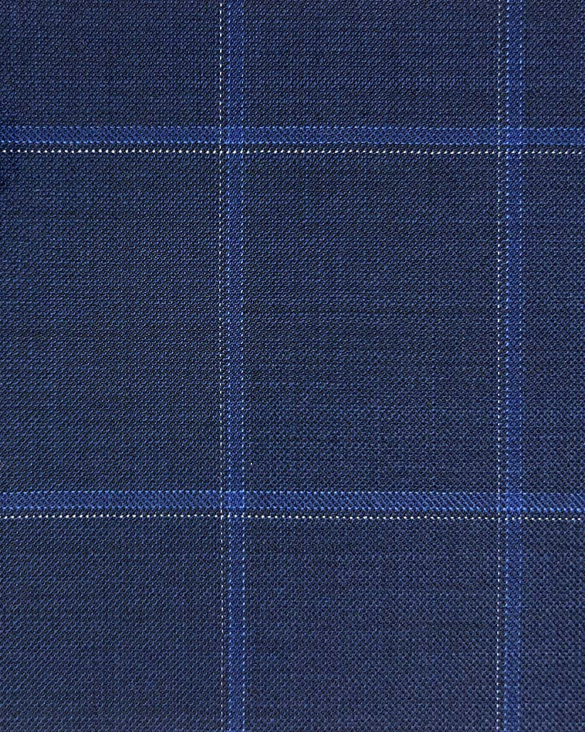 Westwood Hart Online Custom Hand Tailor Suits Sportcoats Trousers Waistcoats Overcoats Made To Measure Formalwear Tuxedo Midnight Blue With Royal Blue Windowpane With Comfort Stretch