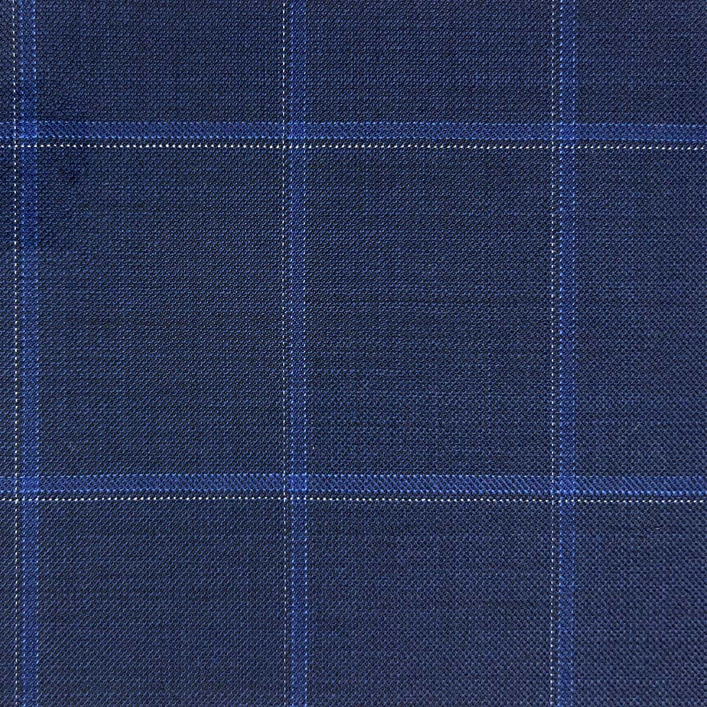 Westwood Hart Online Custom Hand Tailor Suits Sportcoats Trousers Waistcoats Overcoats Made To Measure Formalwear Tuxedo Midnight Blue With Royal Blue Windowpane With Comfort Stretch