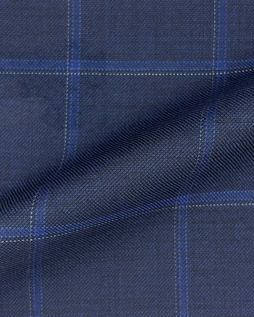 Westwood Hart Online Custom Hand Tailor Suits Sportcoats Trousers Waistcoats Overcoats Made To Measure Formalwear Tuxedo Midnight Blue With Royal Blue Windowpane With Comfort Stretch