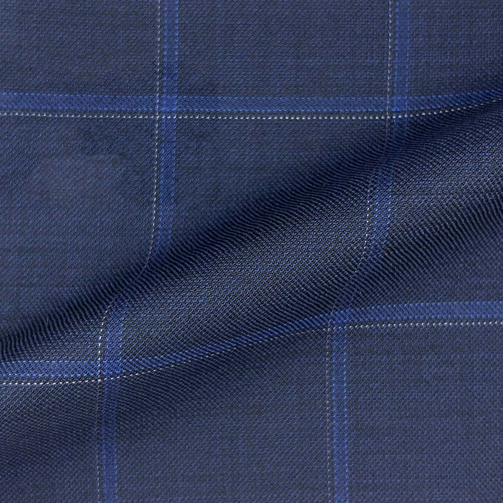 Westwood Hart Online Custom Hand Tailor Suits Sportcoats Trousers Waistcoats Overcoats Made To Measure Formalwear Tuxedo Midnight Blue With Royal Blue Windowpane With Comfort Stretch