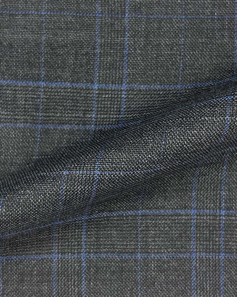 Westwood Hart Online Custom Hand Tailor Suits Sportcoats Trousers Waistcoats Overcoats Made To Measure Formalwear Tuxedo Charcoal Grey With Royal Blue Glen Plaid With Comfort Stretch