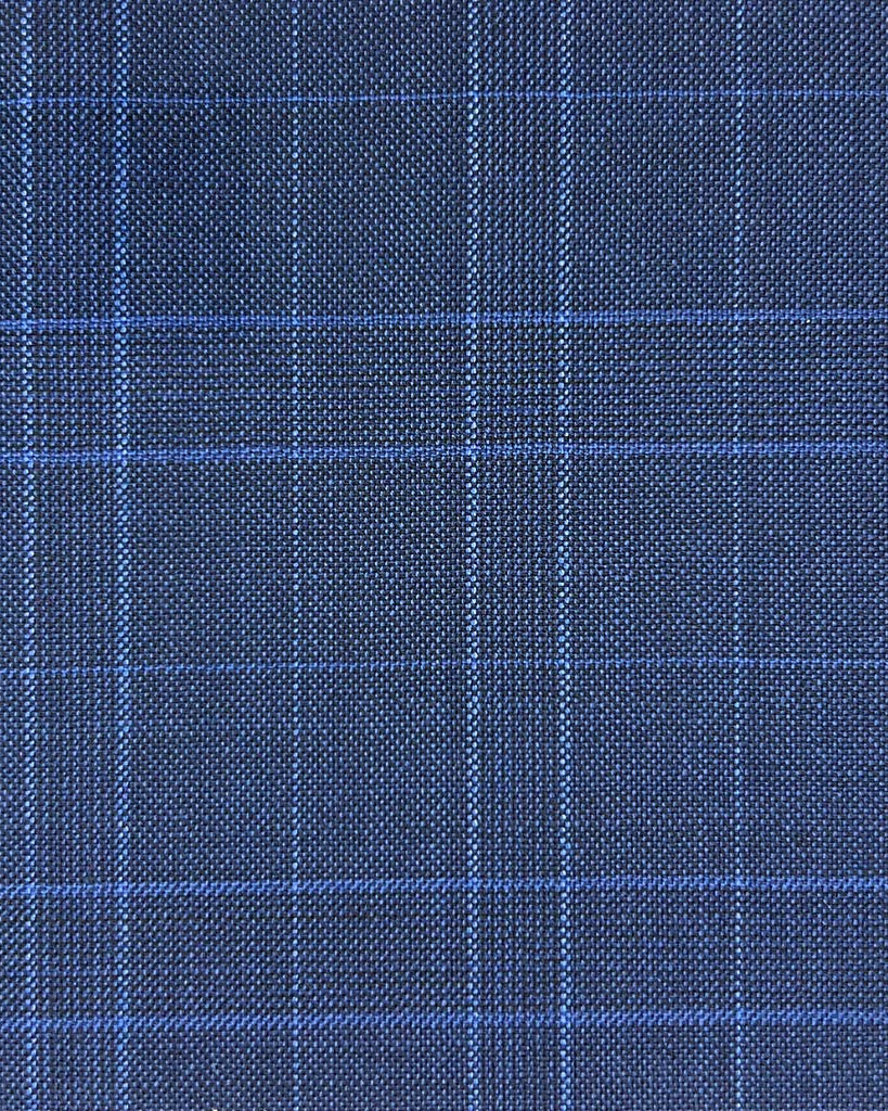 Westwood Hart Online Custom Hand Tailor Suits Sportcoats Trousers Waistcoats Overcoats Made To Measure Formalwear Tuxedo Navy With Royal Blue Glen Plaid With Comfort Stretch