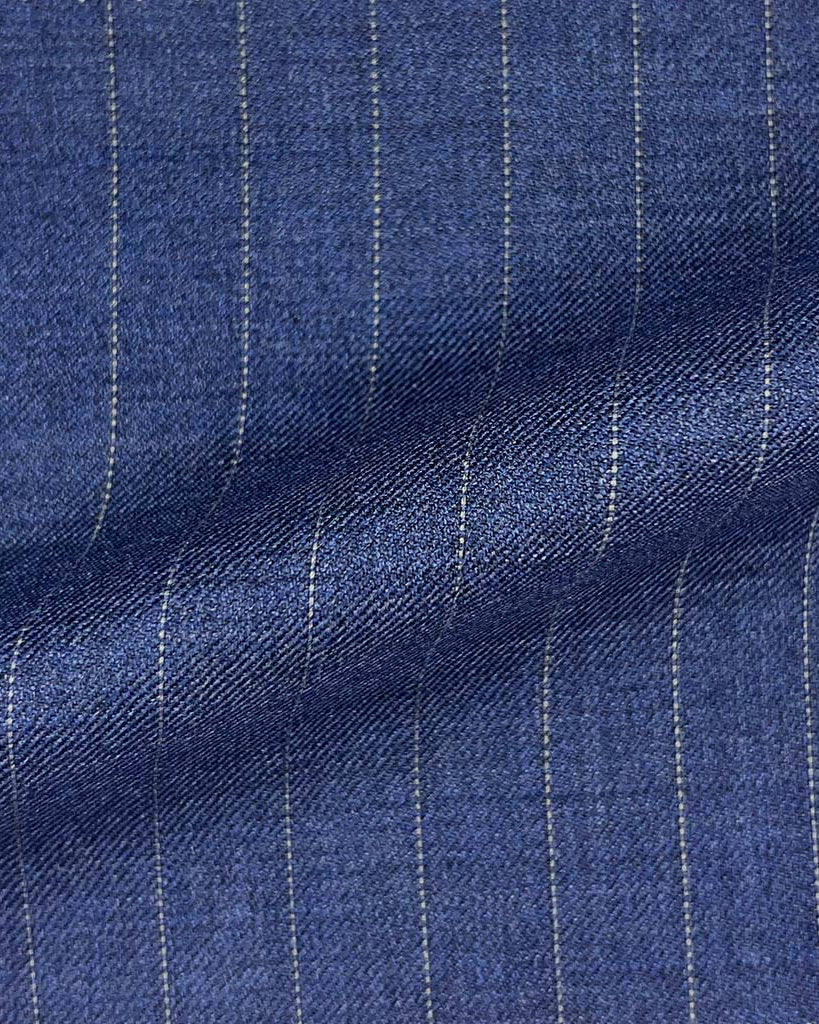 Westwood Hart Online Custom Hand Tailor Suits Sportcoats Trousers Waistcoats Overcoats Made To Measure Formalwear Tuxedo Aegean Blue Pinstripe With Comfort Stretch