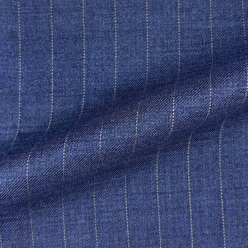 Westwood Hart Online Custom Hand Tailor Suits Sportcoats Trousers Waistcoats Overcoats Made To Measure Formalwear Tuxedo Aegean Blue Pinstripe With Comfort Stretch