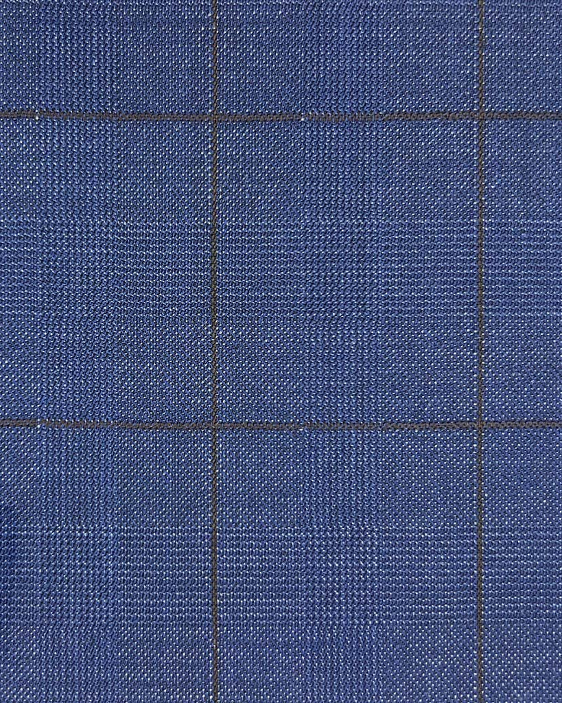 Westwood Hart Online Custom Hand Tailor Suits Sportcoats Trousers Waistcoats Overcoats Made To Measure Formalwear Tuxedo Denim Blue Glen Plaid With Chocolate Brown Windowpane With Comfort Stretch