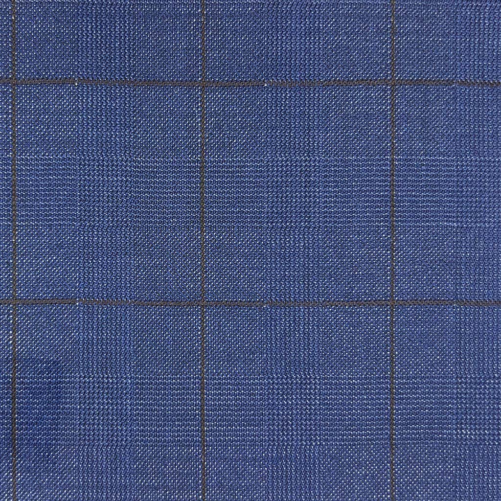 Westwood Hart Online Custom Hand Tailor Suits Sportcoats Trousers Waistcoats Overcoats Made To Measure Formalwear Tuxedo Denim Blue Glen Plaid With Chocolate Brown Windowpane With Comfort Stretch