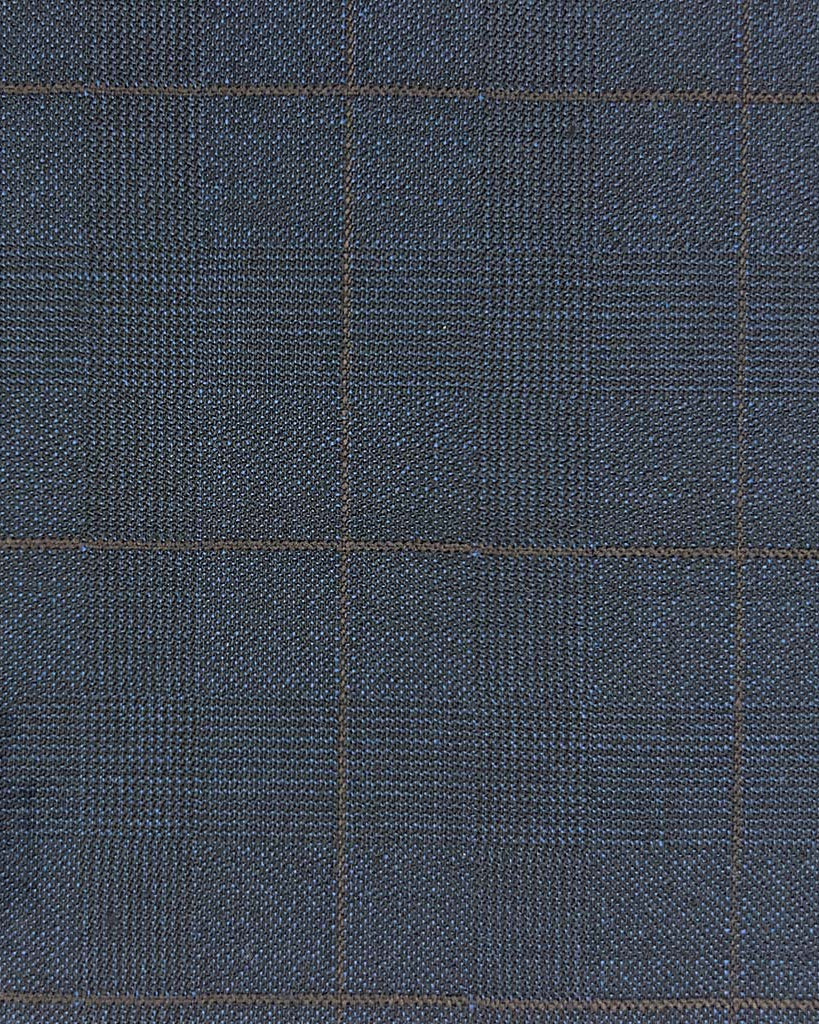 Westwood Hart Online Custom Hand Tailor Suits Sportcoats Trousers Waistcoats Overcoats Made To Measure Formalwear Tuxedo Midnight Blue Blue Glen Plaid With Chocolate Brown Windowpane With Comfort Stretch