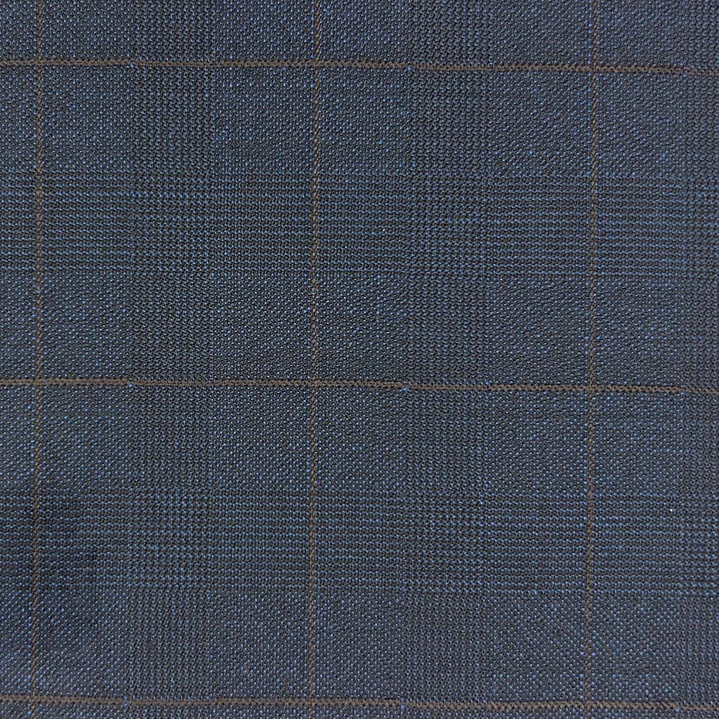 Westwood Hart Online Custom Hand Tailor Suits Sportcoats Trousers Waistcoats Overcoats Made To Measure Formalwear Tuxedo Midnight Blue Blue Glen Plaid With Chocolate Brown Windowpane With Comfort Stretch