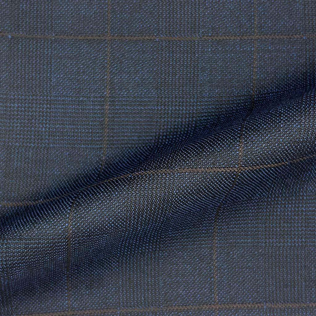 Westwood Hart Online Custom Hand Tailor Suits Sportcoats Trousers Waistcoats Overcoats Made To Measure Formalwear Tuxedo Midnight Blue Blue Glen Plaid With Chocolate Brown Windowpane With Comfort Stretch