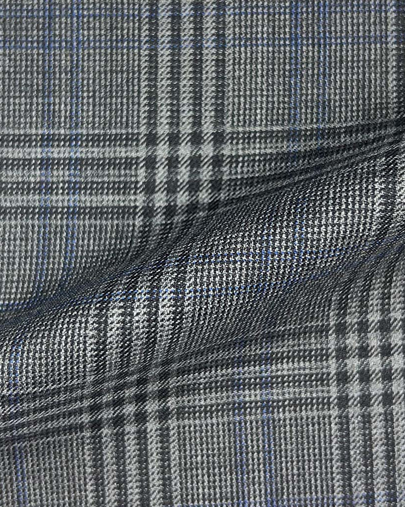 Westwood Hart Online Custom Hand Tailor Suits Sportcoats Trousers Waistcoats Overcoats Made To Measure Formalwear Tuxedo Dark Grey Glen Plaid With Navy Double Windowpane With Comfort Stretch