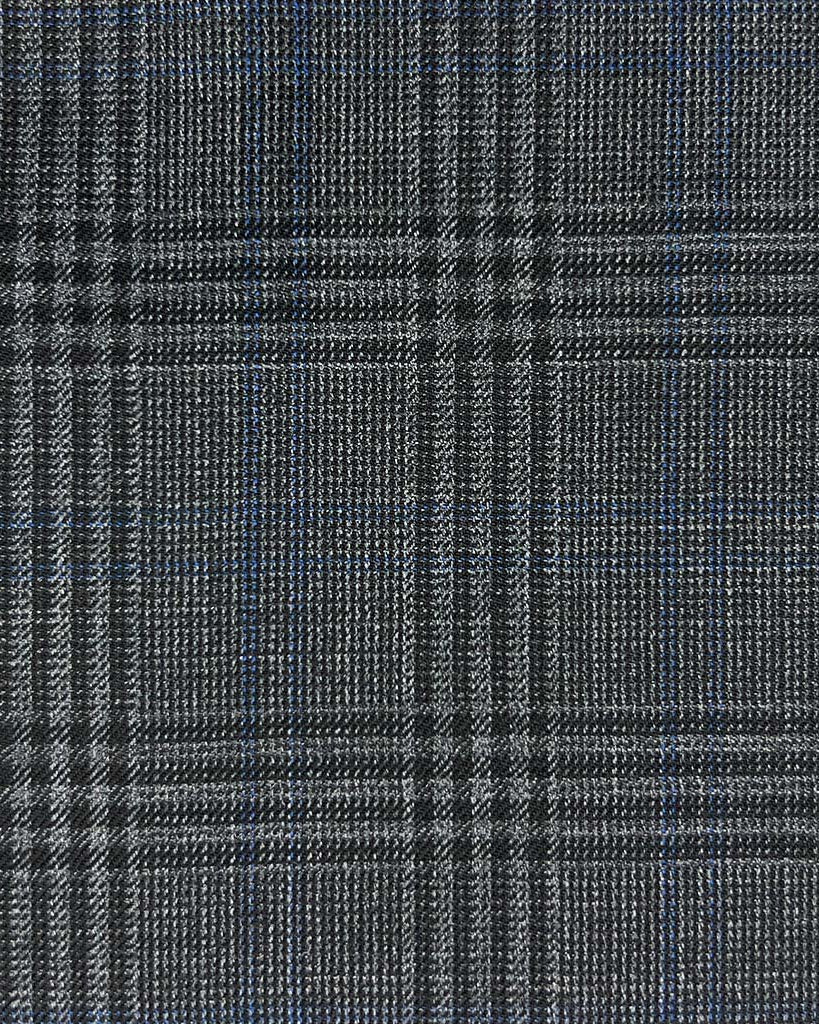 Westwood Hart Online Custom Hand Tailor Suits Sportcoats Trousers Waistcoats Overcoats Made To Measure Formalwear Tuxedo Charcoal Grey Glen Plaid With Navy Double Windowpane With Comfort Stretch
