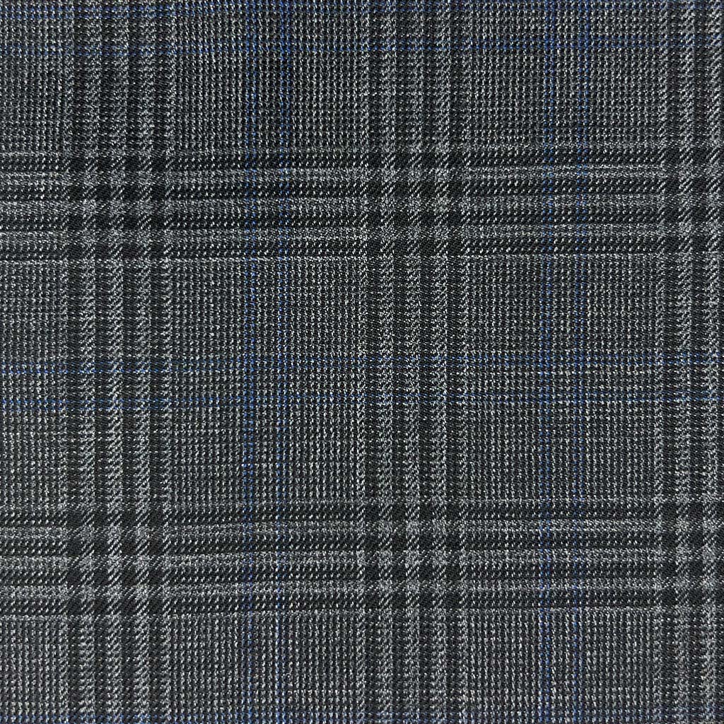 Westwood Hart Online Custom Hand Tailor Suits Sportcoats Trousers Waistcoats Overcoats Made To Measure Formalwear Tuxedo Charcoal Grey Glen Plaid With Navy Double Windowpane With Comfort Stretch