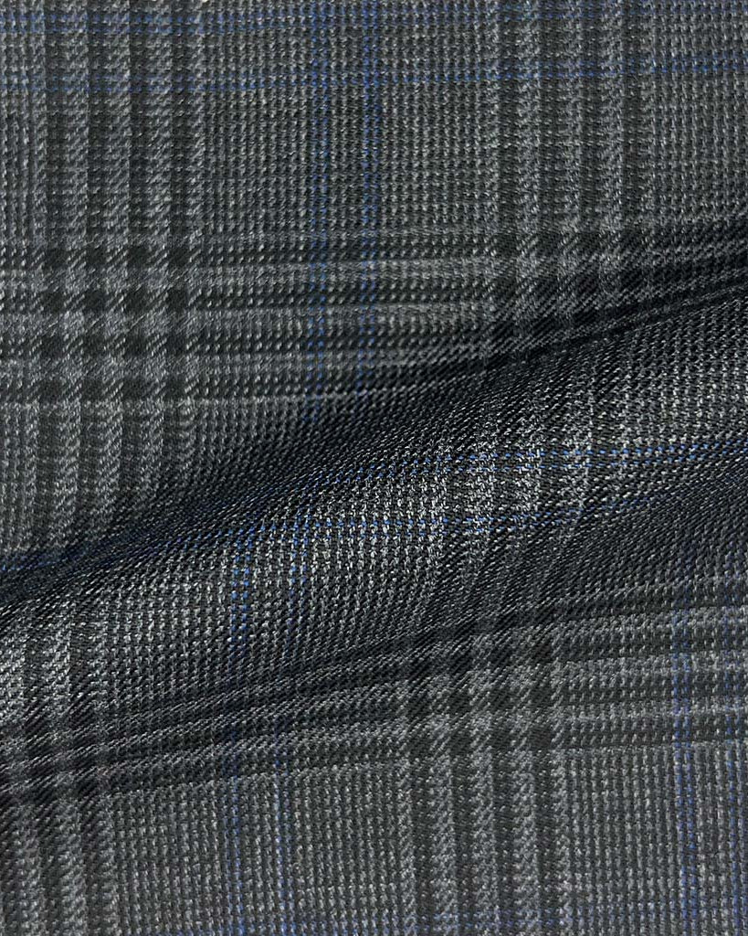 Westwood Hart Online Custom Hand Tailor Suits Sportcoats Trousers Waistcoats Overcoats Made To Measure Formalwear Tuxedo Charcoal Grey Glen Plaid With Navy Double Windowpane With Comfort Stretch