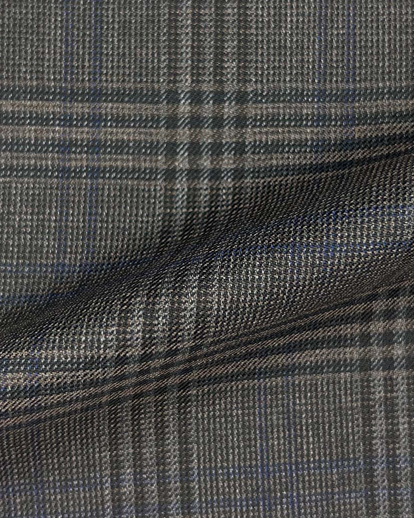 Westwood Hart Online Custom Hand Tailor Suits Sportcoats Trousers Waistcoats Overcoats Made To Measure Formalwear Tuxedo Grey Brown Glen Plaid With Navy Double Windowpane With Comfort Stretch