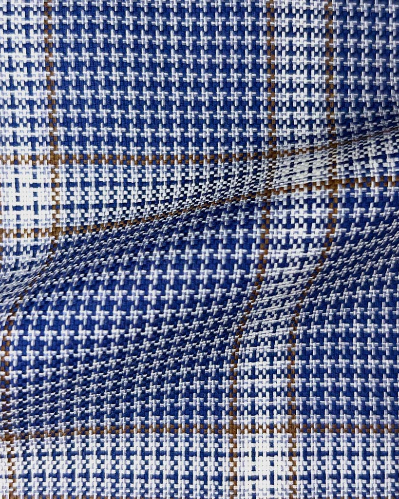 Westwood Hart Online Custom Hand Tailor Suits Sportcoats Trousers Waistcoats Overcoats Medium Blue With Brown Plaid