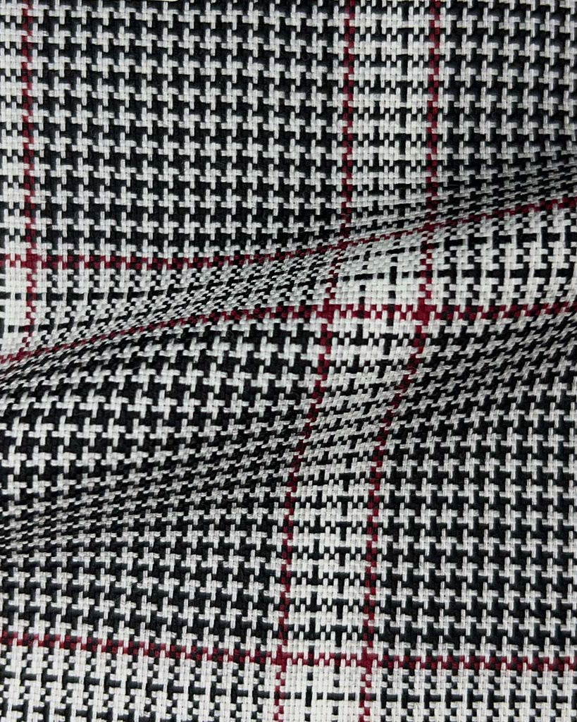 Westwood Hart Online Custom Hand Tailor Suits Sportcoats Trousers Waistcoats Overcoats Grey Houndstooth With Maroon Plaid