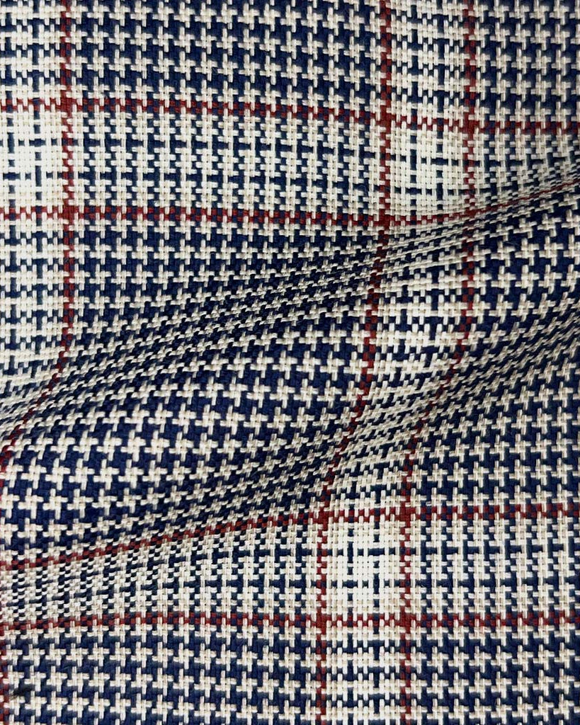 Westwood Hart Online Custom Hand Tailor Suits Sportcoats Trousers Waistcoats Overcoats Navy Houndstooth With Brick Red Plaid