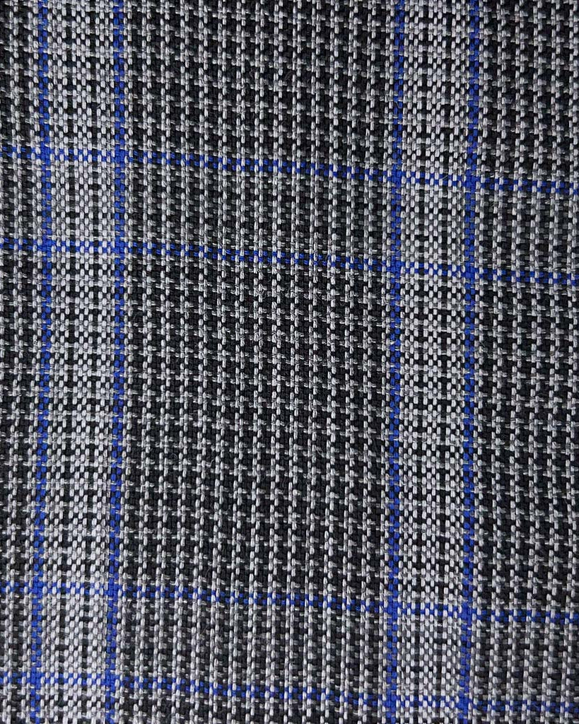Westwood Hart Online Custom Hand Tailor Suits Sportcoats Trousers Waistcoats Overcoats Dark Grey Houndstooth With Blue Plaid