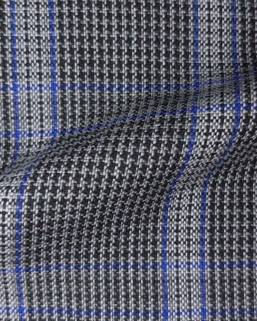 Westwood Hart Online Custom Hand Tailor Suits Sportcoats Trousers Waistcoats Overcoats Dark Grey Houndstooth With Blue Plaid