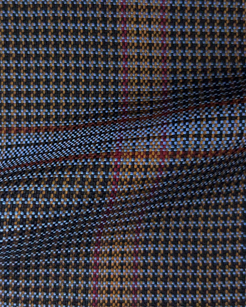 Westwood Hart Online Custom Hand Tailor Suits Sportcoats Trousers Waistcoats Overcoats Blue Black Houndstooth With Gold Plaid