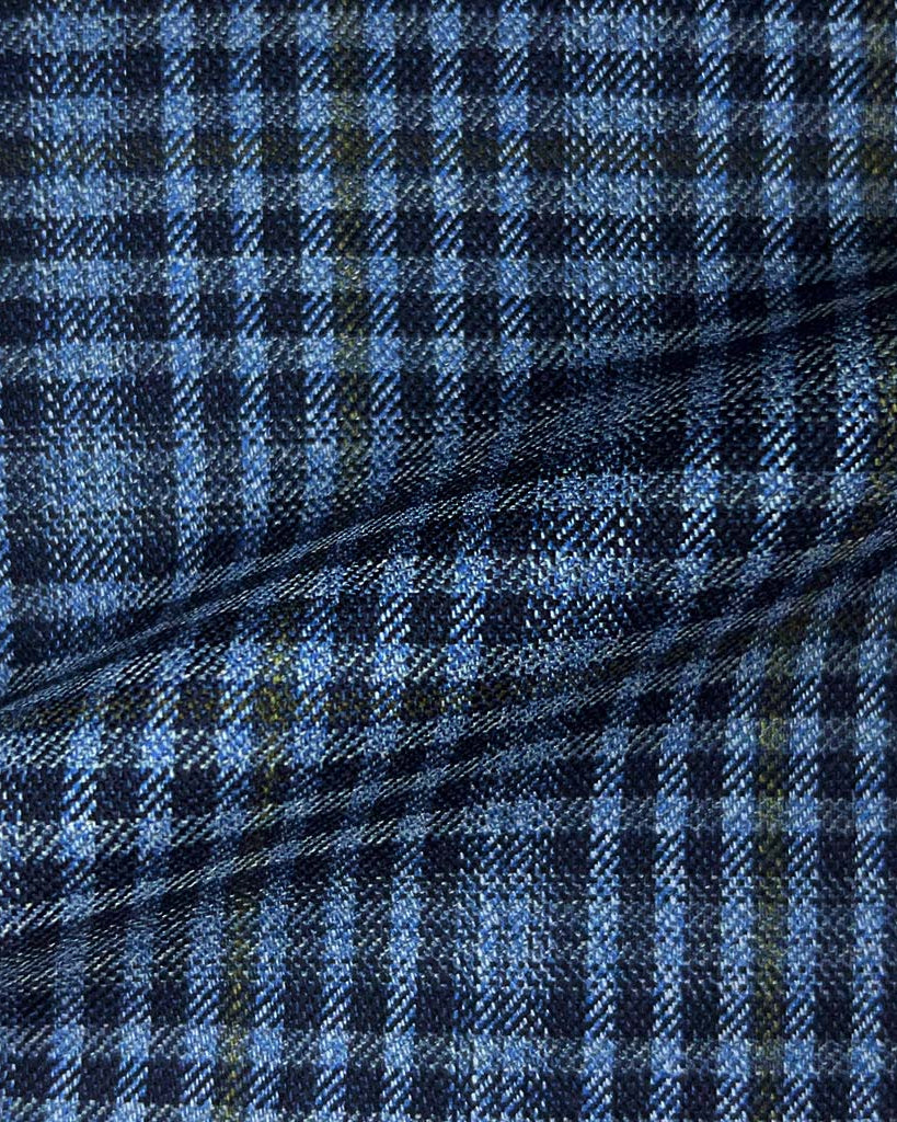 Westwood Hart Online Custom Hand Tailor Suits Sportcoats Trousers Waistcoats Overcoats Medium Blue With Fern Green Windowpane