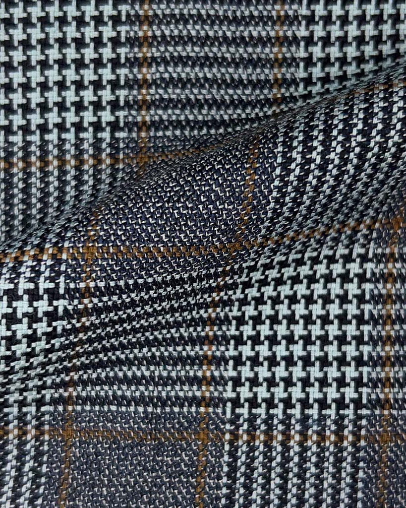 Westwood Hart Online Custom Hand Tailor Suits Sportcoats Trousers Waistcoats Overcoats Dark Grey Prince Of Wales Plaid With Brown Windowpane