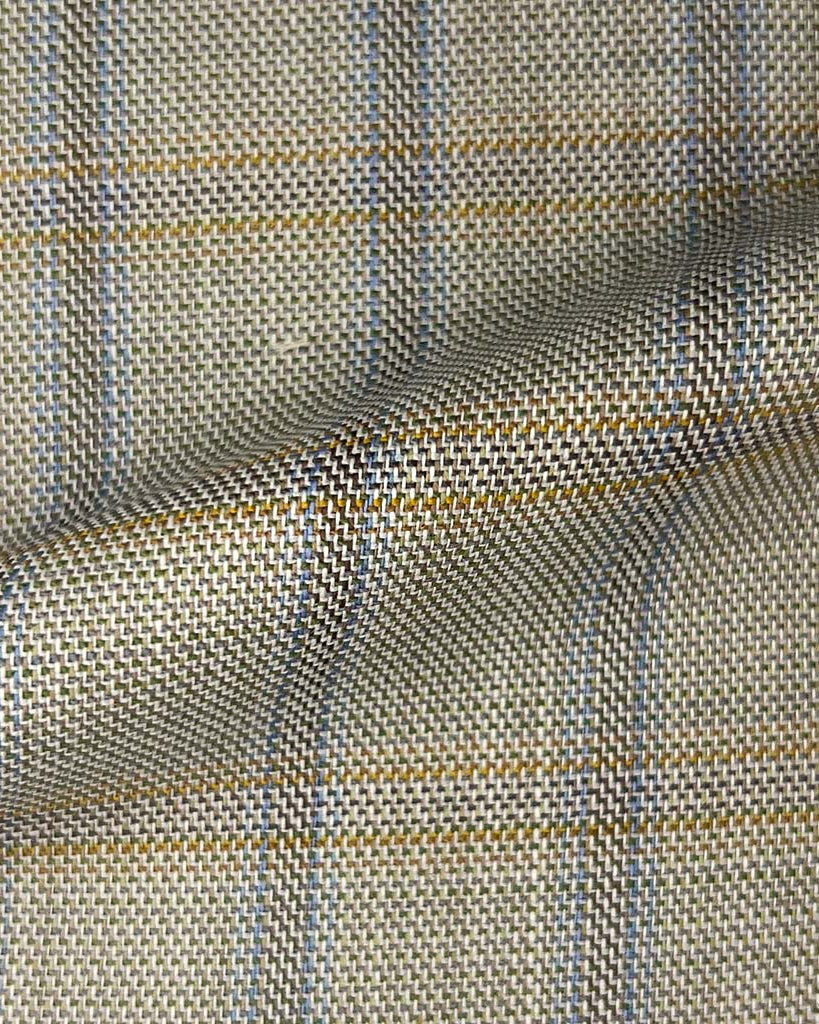 Westwood Hart Online Custom Hand Tailor Suits Sportcoats Trousers Waistcoats Overcoats Khaki With Tan And Blue Windowpane