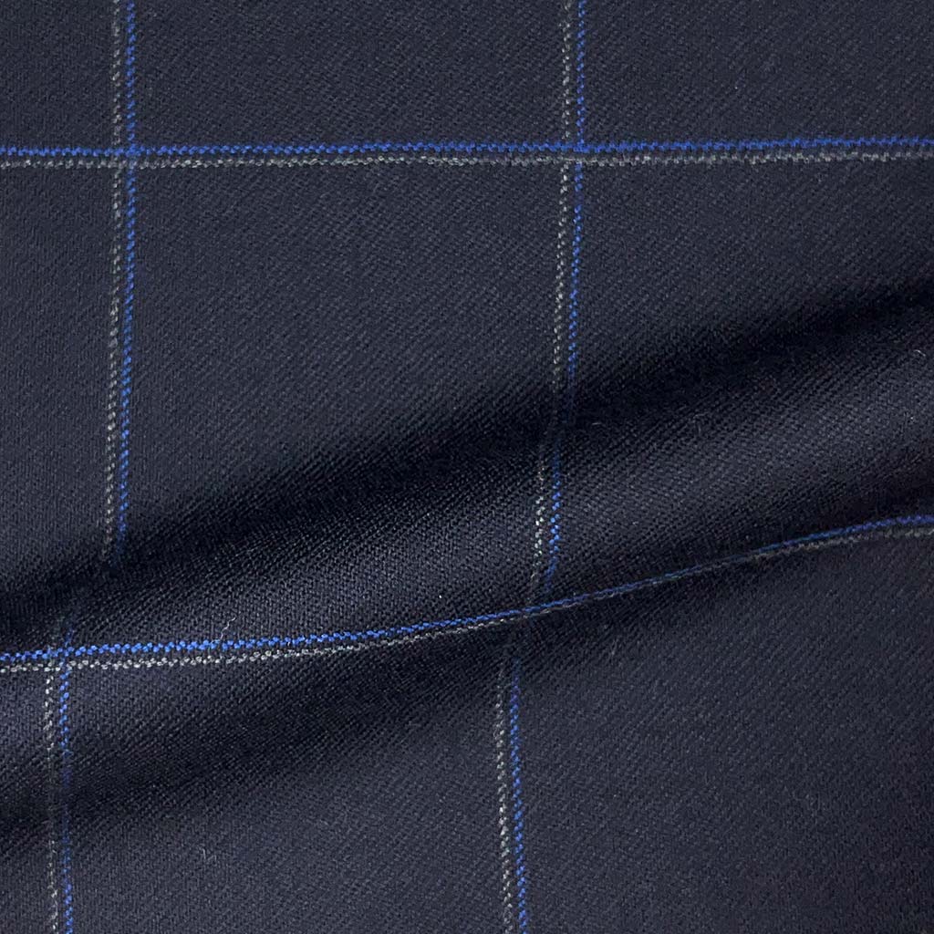 Vitale Barberis Canonico WOOL & MOHAIR Westwood Hart Online Custom Hand Tailor Suits Sportcoats Trousers Waistcoats Overcoats Made To Measure Formalwear Tuxedo Navy With Blue And Grey Windowpane