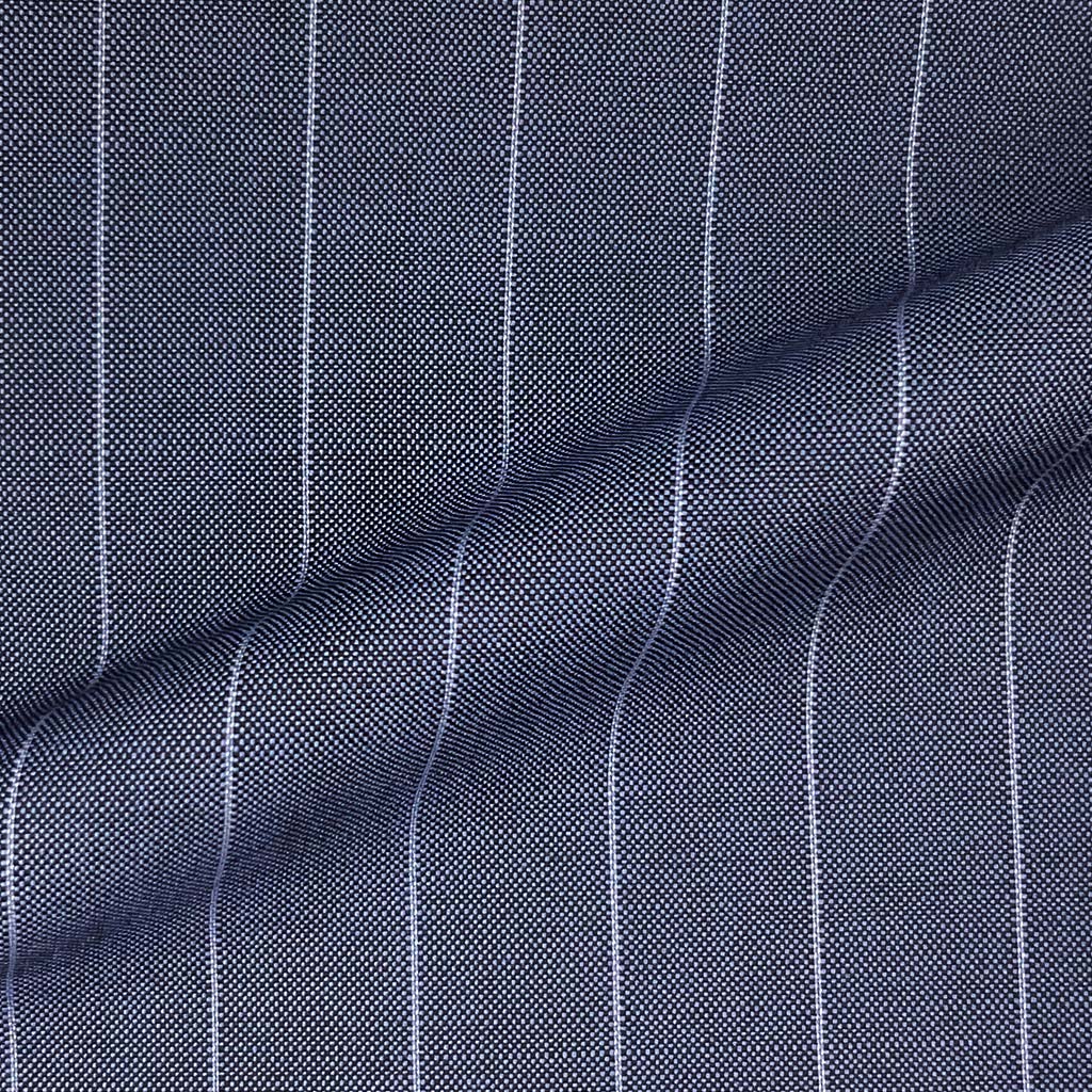 Vitale Barberis Canonico WOOL & MOHAIR Westwood Hart Online Custom Hand Tailor Suits Sportcoats Trousers Waistcoats Overcoats Made To Measure Formalwear Tuxedo Steel Blue 5/8" Wide Pinstripes