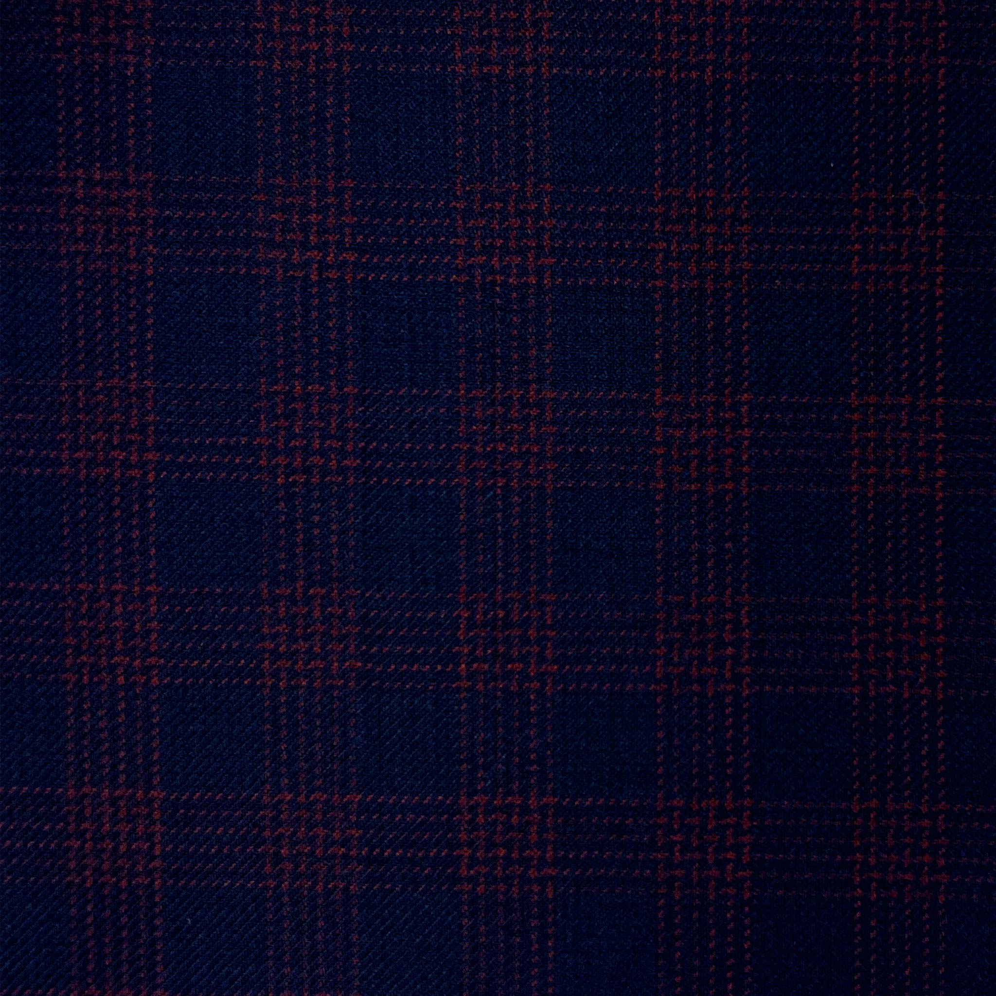 Navy Dark Red Grid Checks Wool Menswear Suit