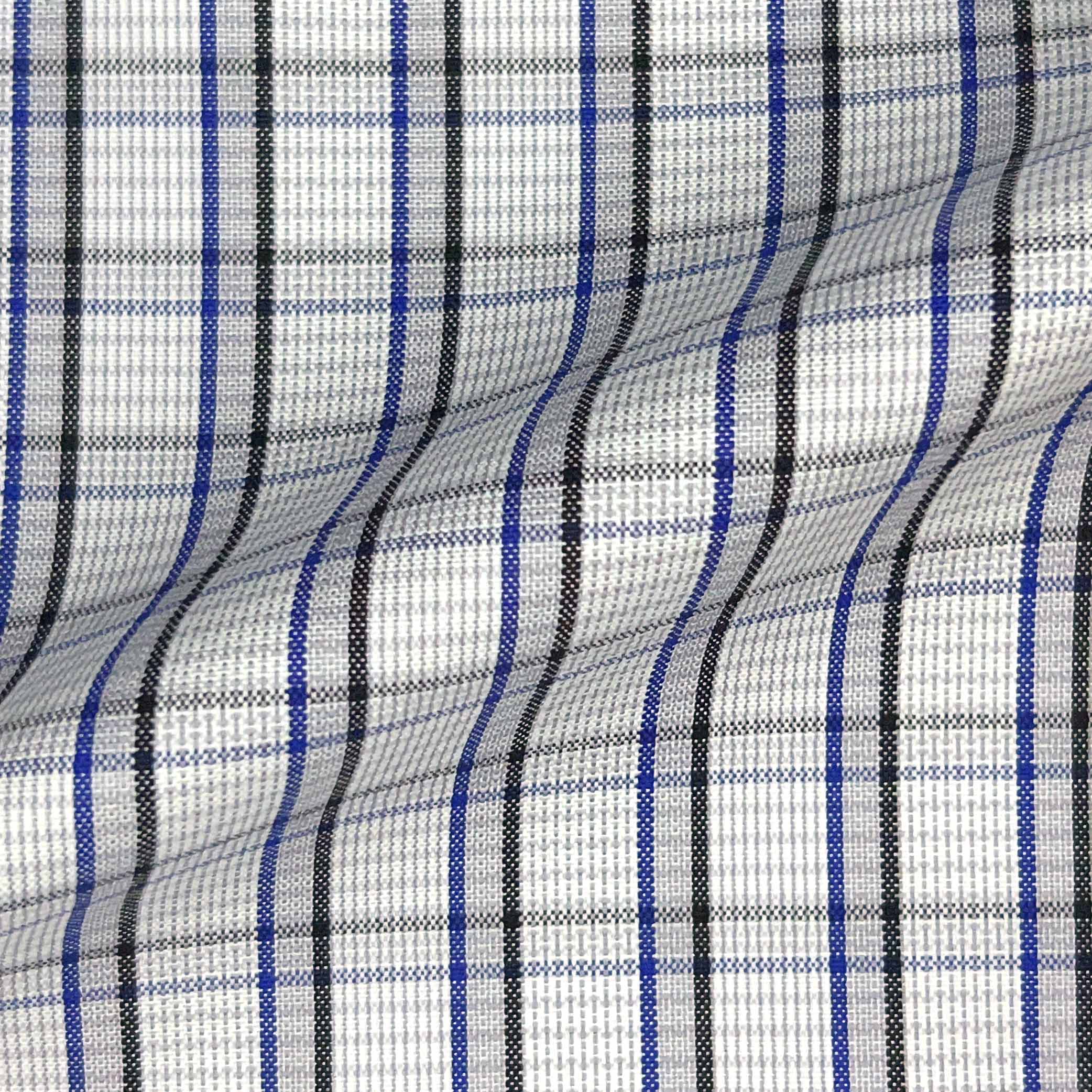 Grey Grid Check Giza 45 Egyptian Cotton Dress Shirt Cloth