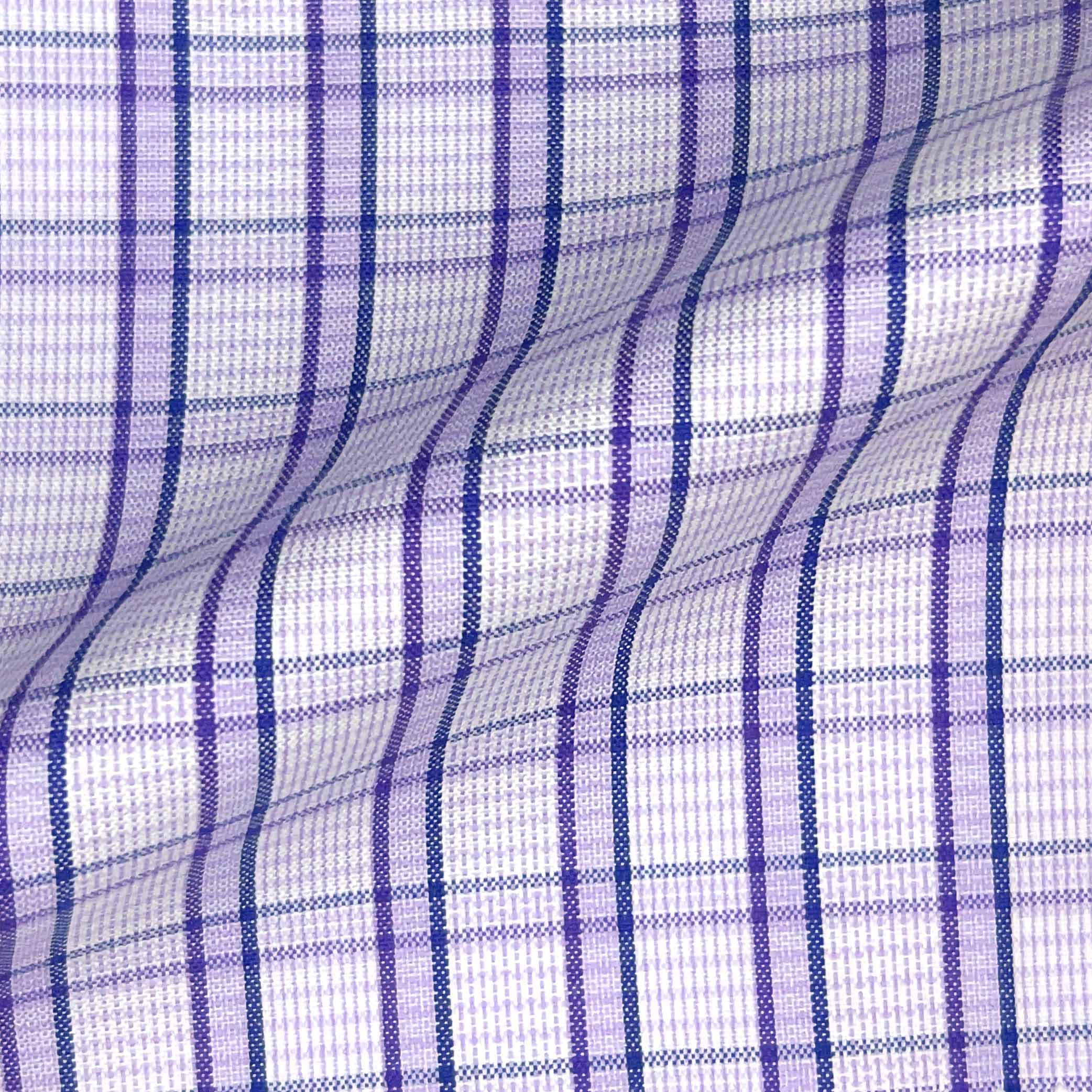 Purple Grid Check Giza 45 Egyptian Cotton Dress Shirt Cloth