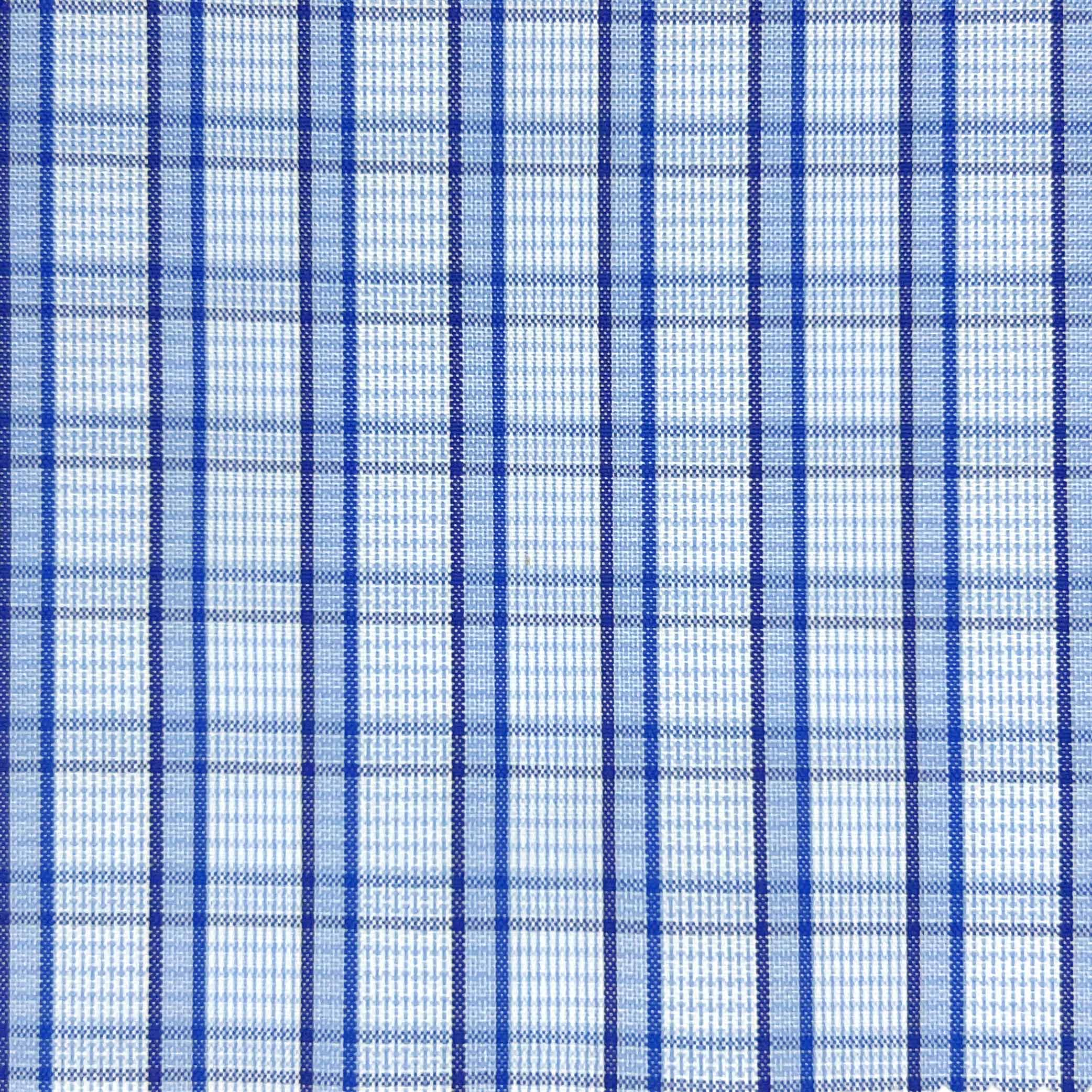 Blue Grid Check Giza 45 Egyptian Cotton Dress Shirt Cloth