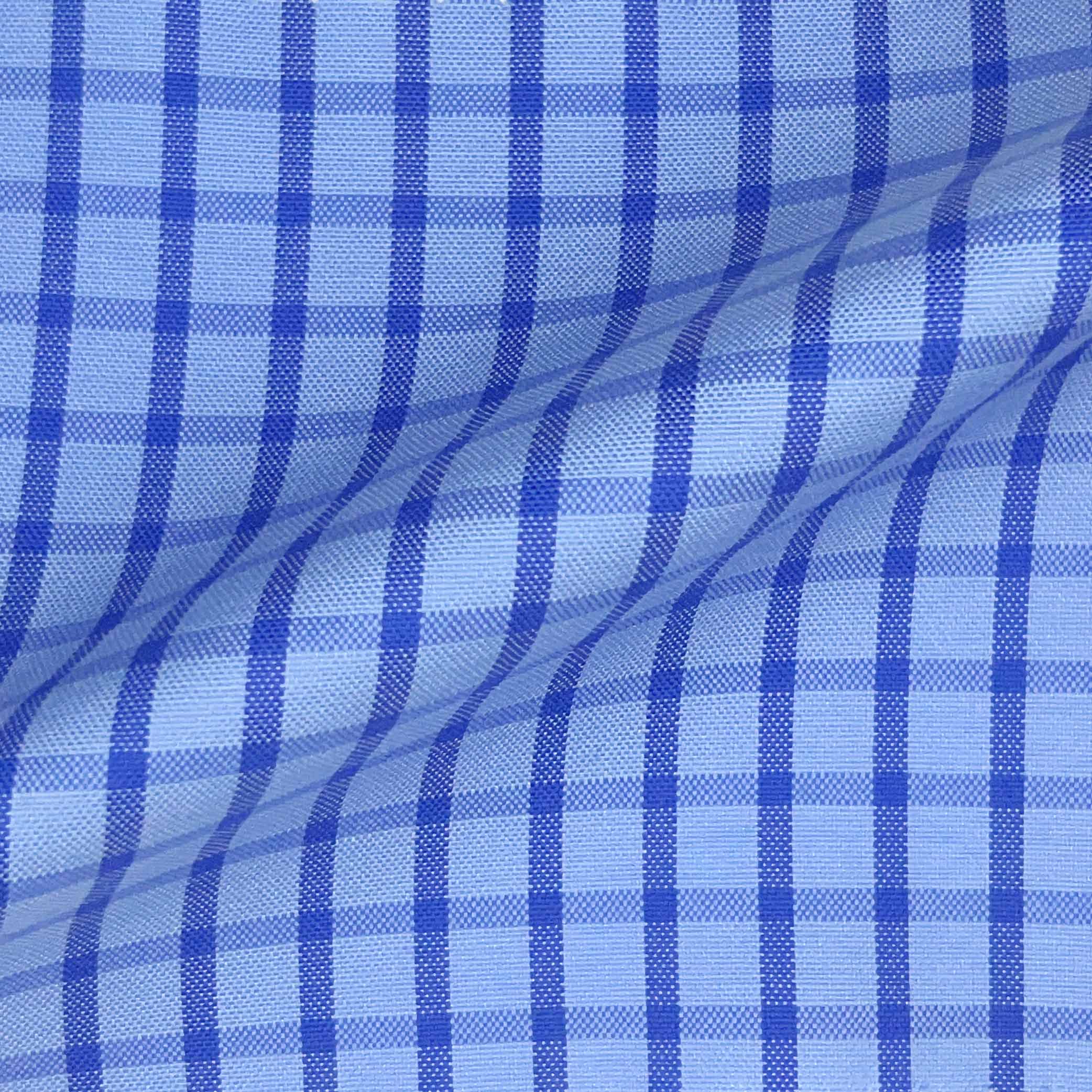 Baby Blue Grid Check Giza 45 Egyptian Cotton Dress Shirt Cloth