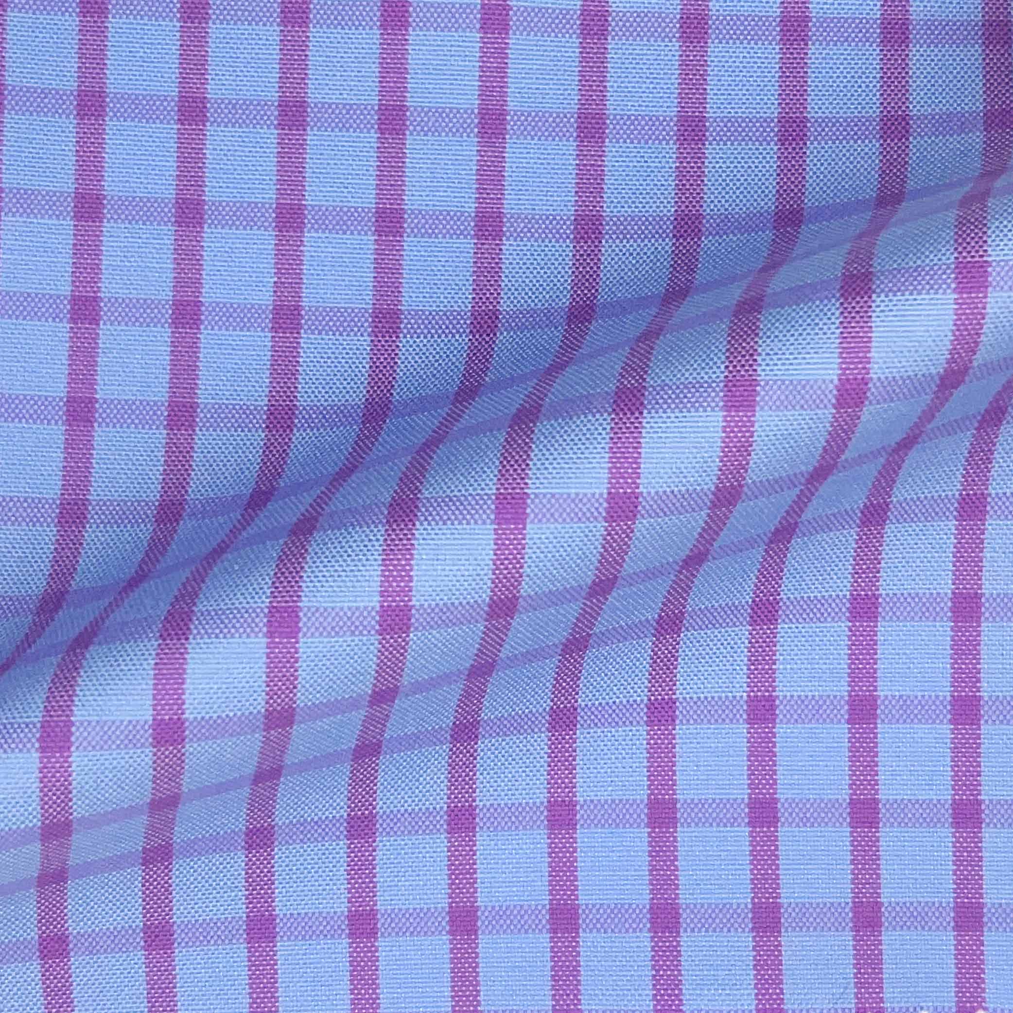 Baby Blue With Magena Pink Grid Check Giza 45 Egyptian Cotton Dress Shirt Cloth