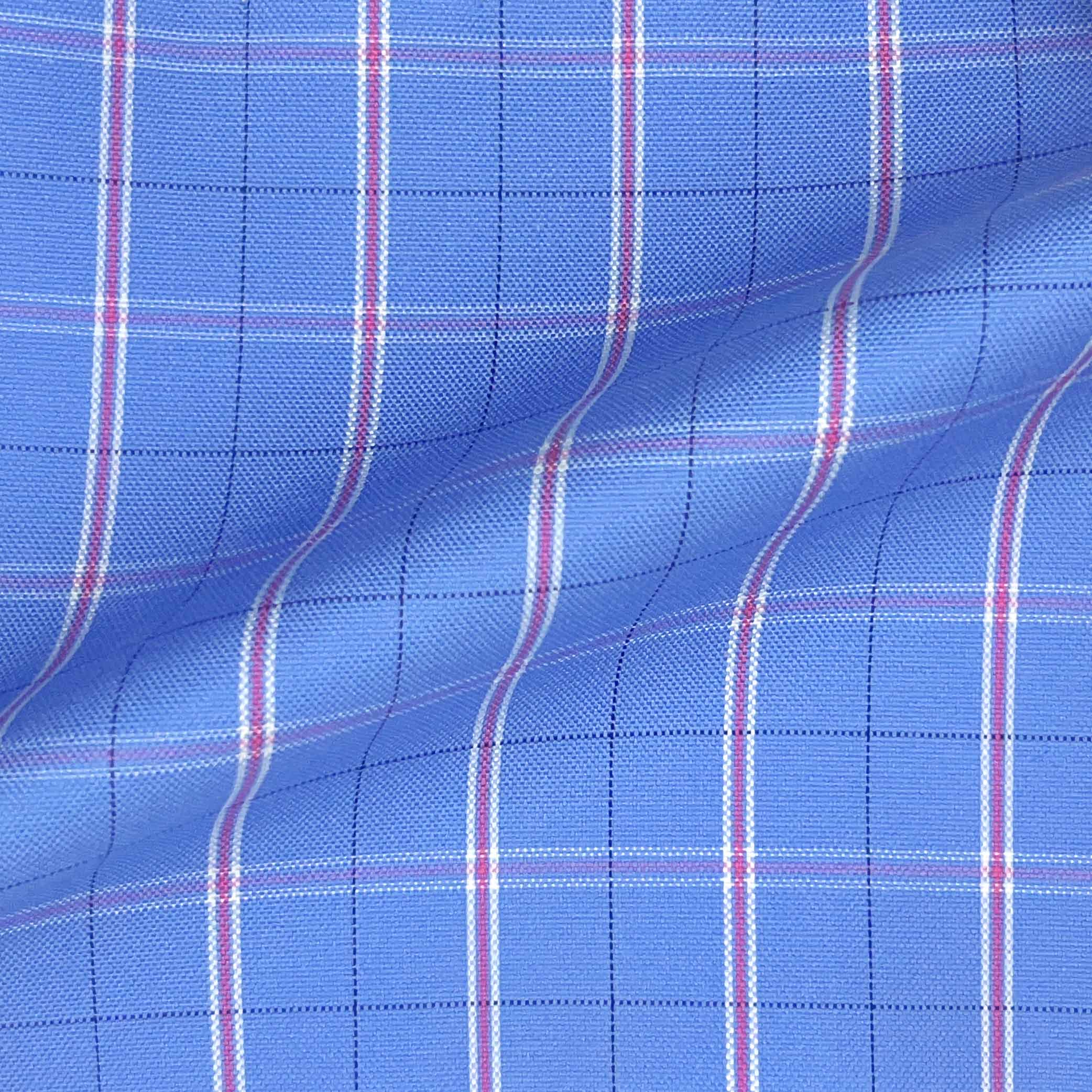 Blue With Pink Check Giza 45 Egyptian Cotton Dress Shirt Cloth