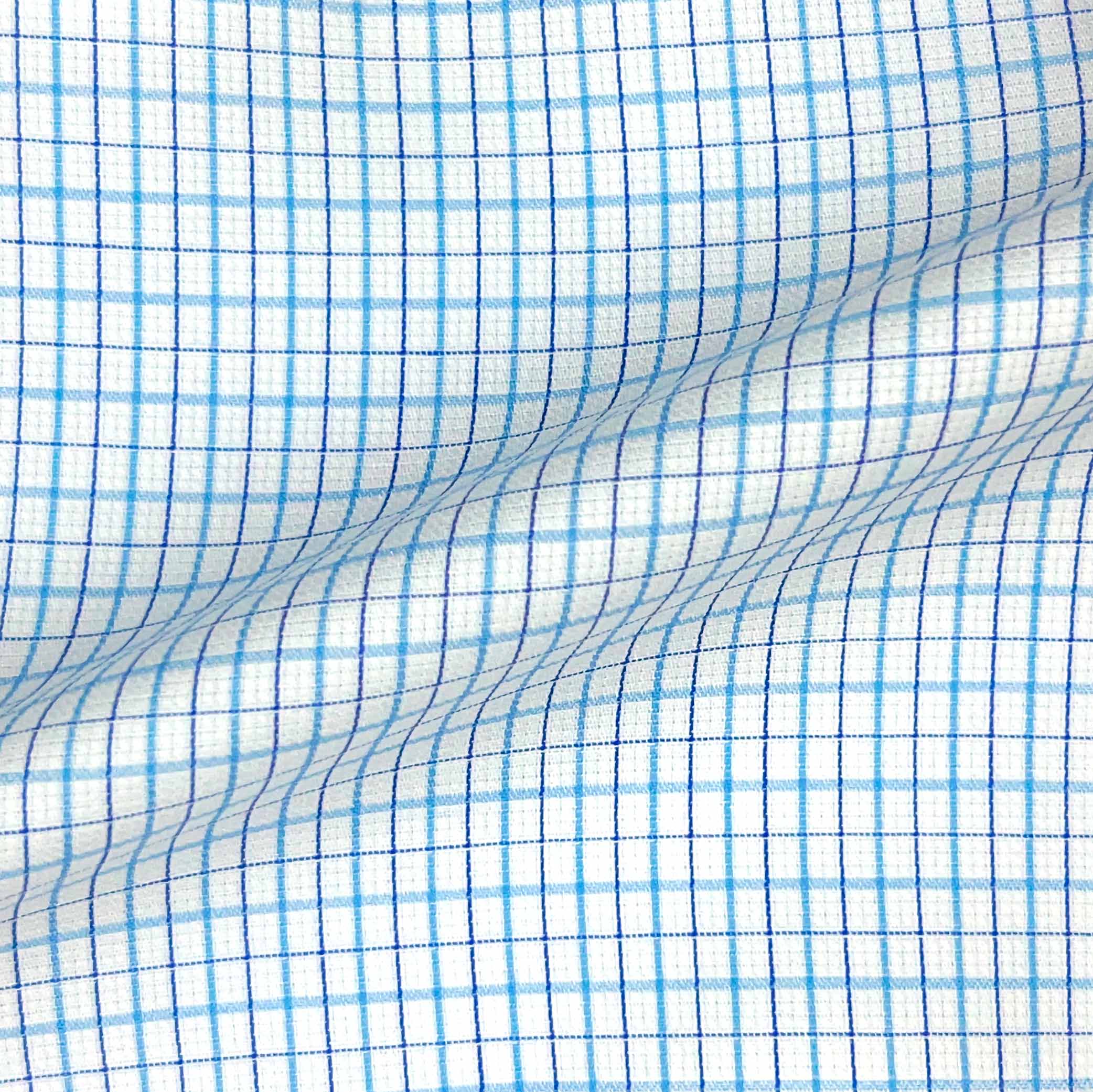 Sky Blue Mini Grid Check Giza 45 Egyptian Cotton Dress Shirt Cloth
