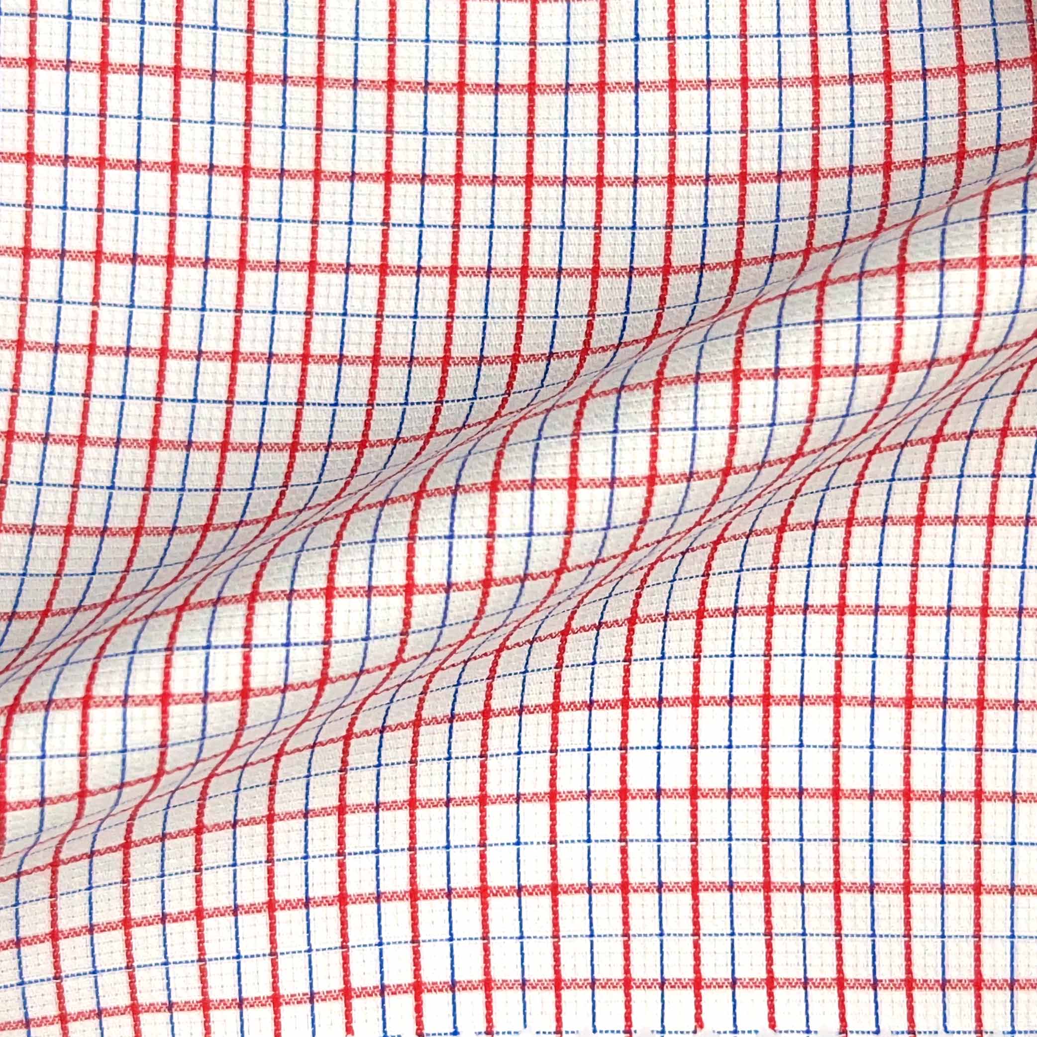 Red w/ Navy Blue Mini Grid Check Giza 45 Egyptian Cotton Dress Shirt Cloth