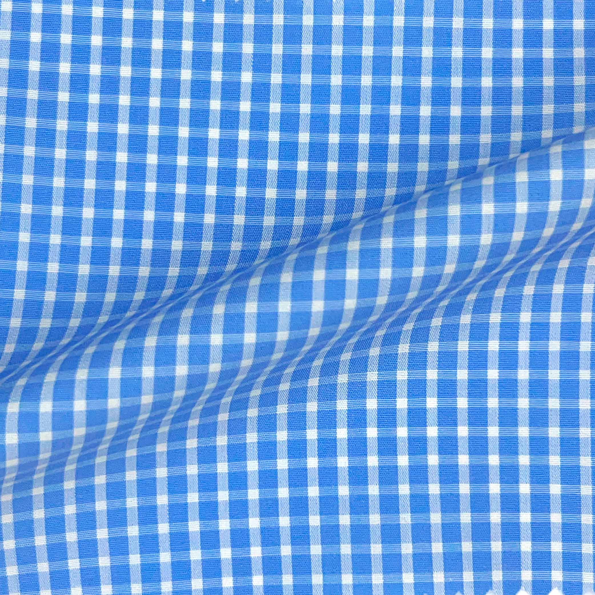Blue Gingham Check Giza 45 Egyptian Cotton Dress Shirt Cloth