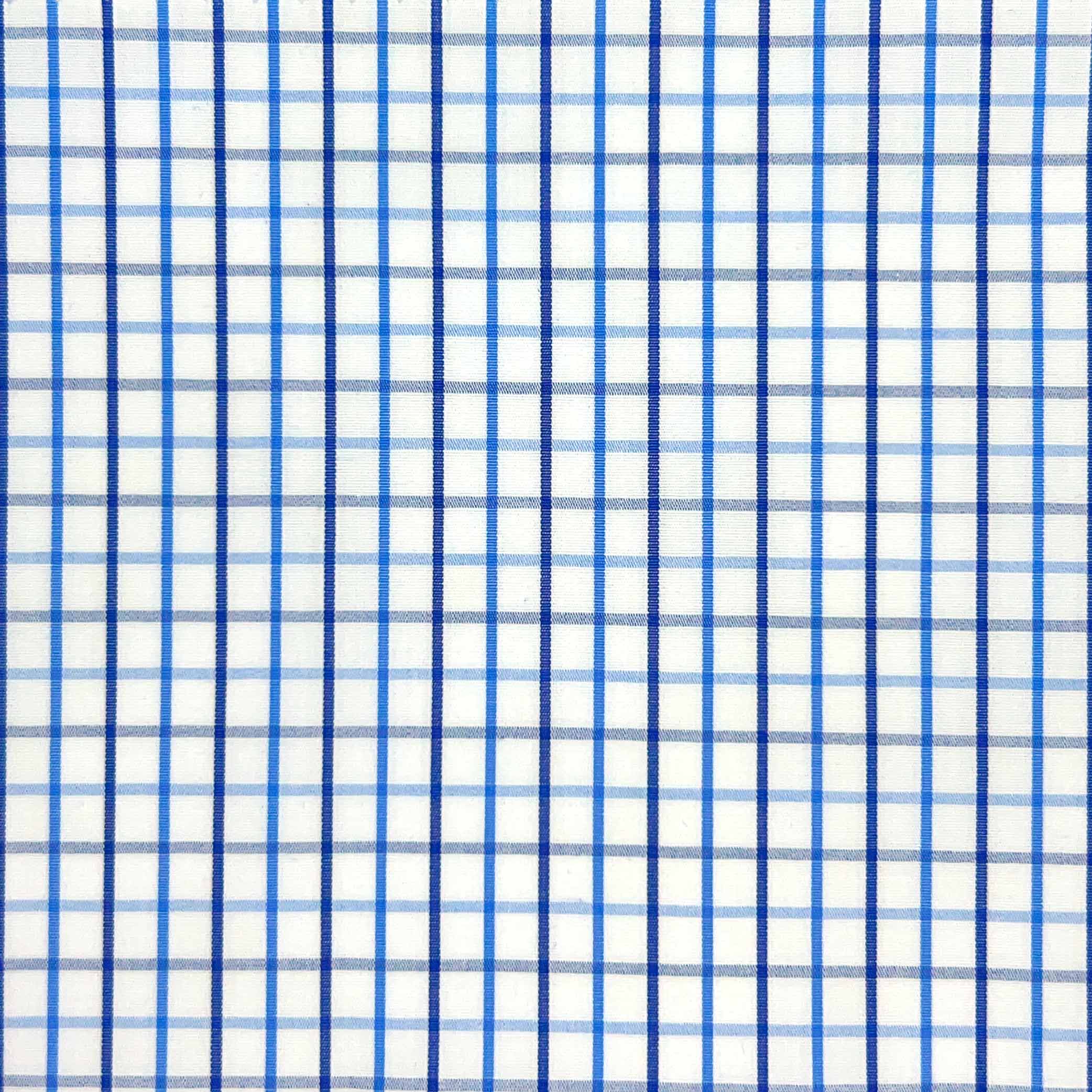Blue Grid Check Giza 45 Egyptian Cotton Dress Shirt Cloth