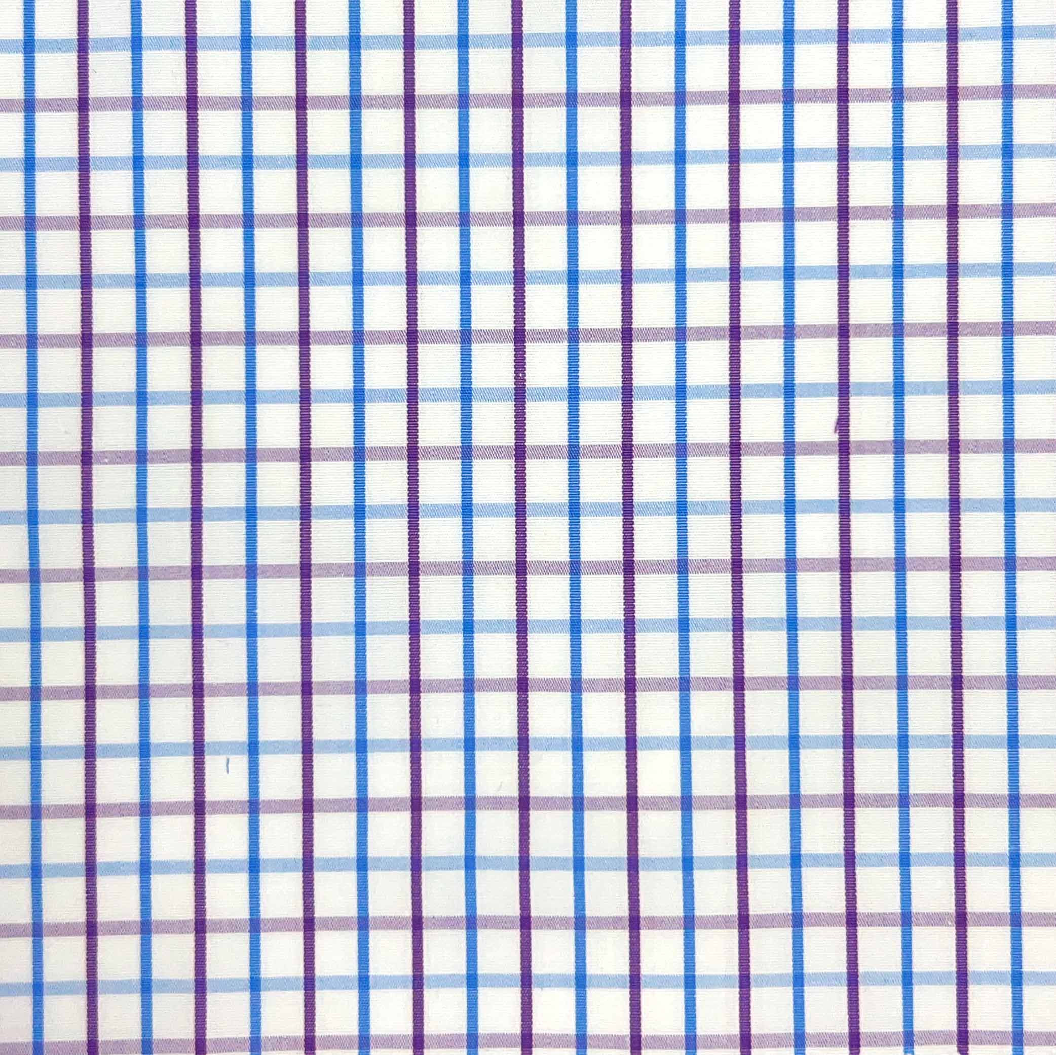 Blue Purple Grid Check Giza 45 Egyptian Cotton Dress Shirt Cloth