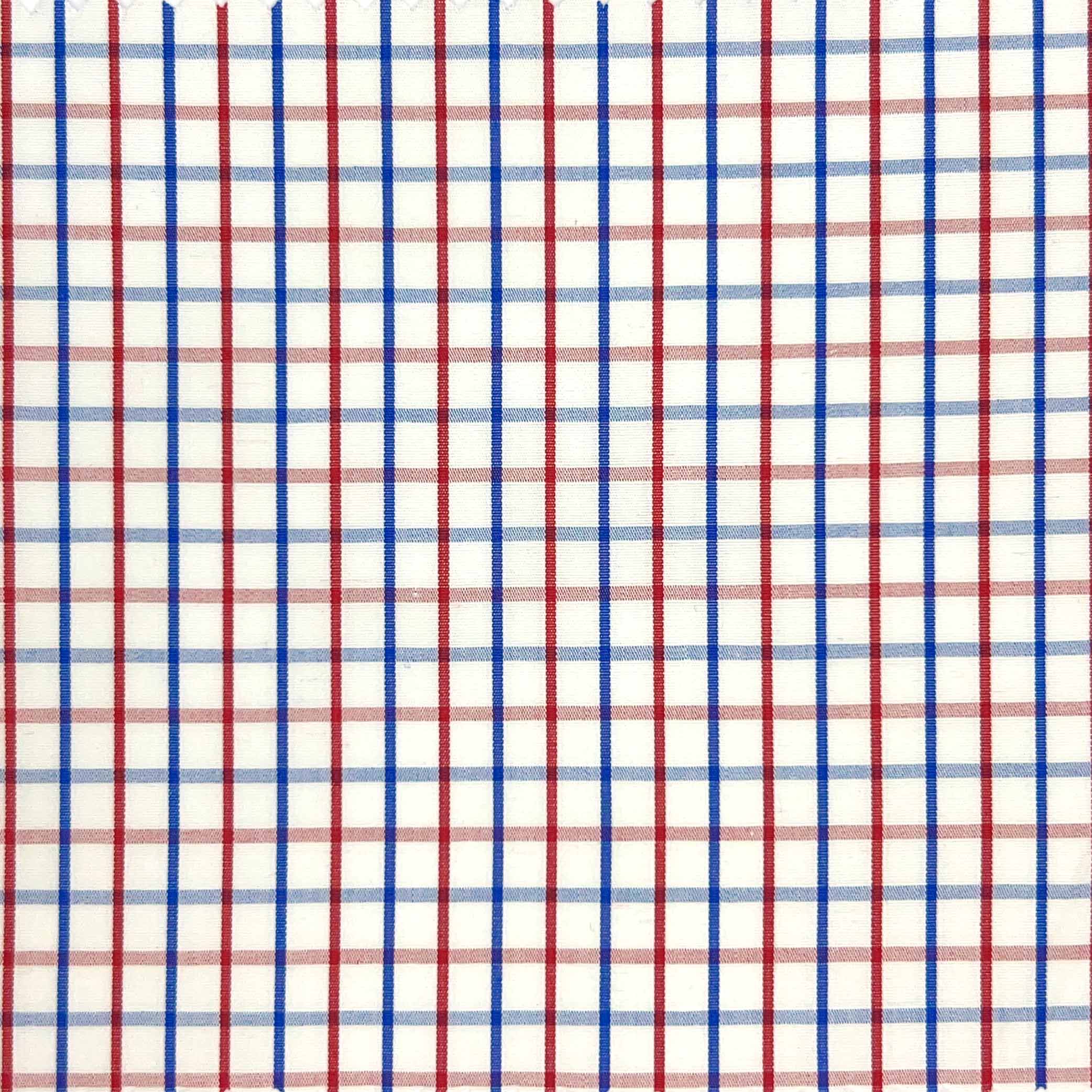 Navy Blue Red Grid Check Giza 45 Egyptian Cotton Dress Shirt Cloth