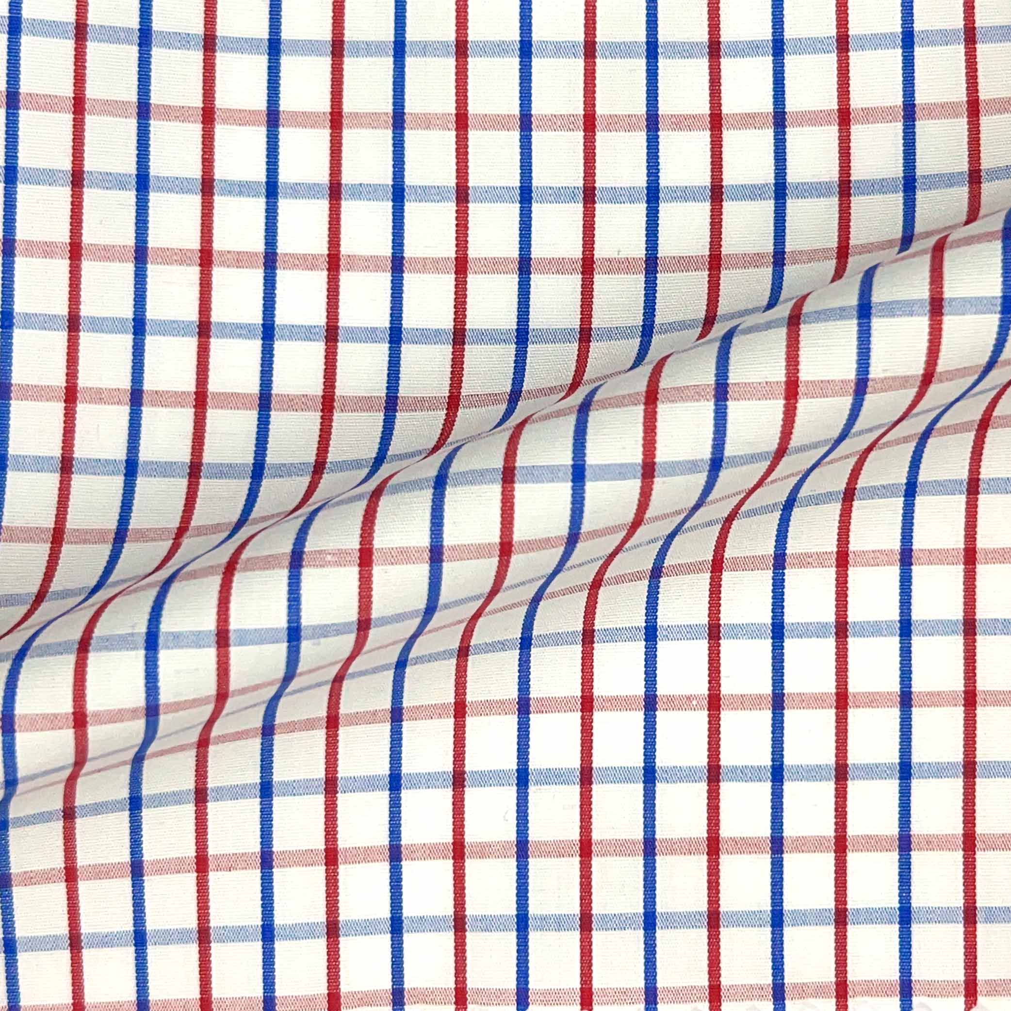 Navy Blue Red Grid Check Giza 45 Egyptian Cotton Dress Shirt Cloth