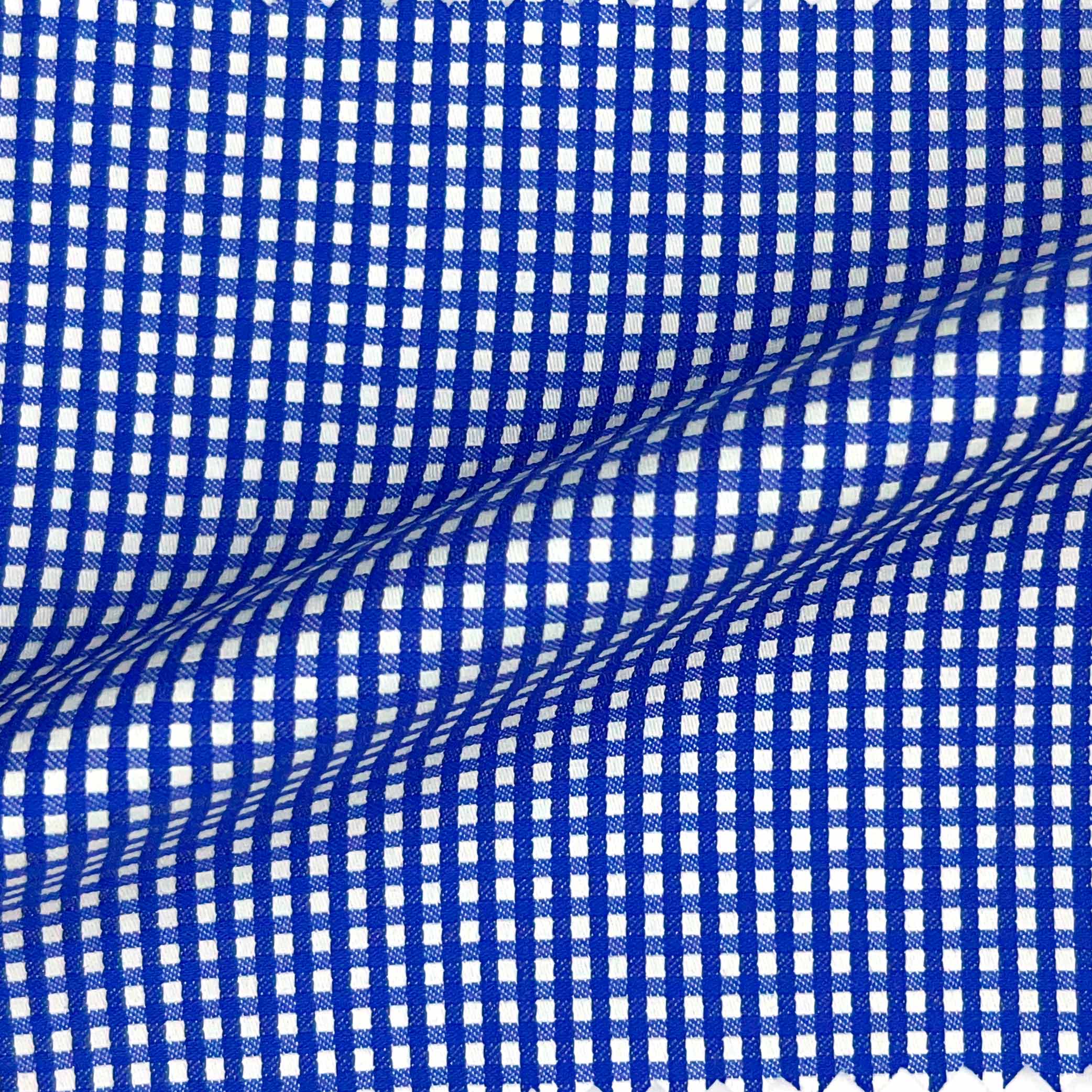 Royal Blue Gingham Check Giza 45 Egyptian Cotton Dress Shirt Cloth