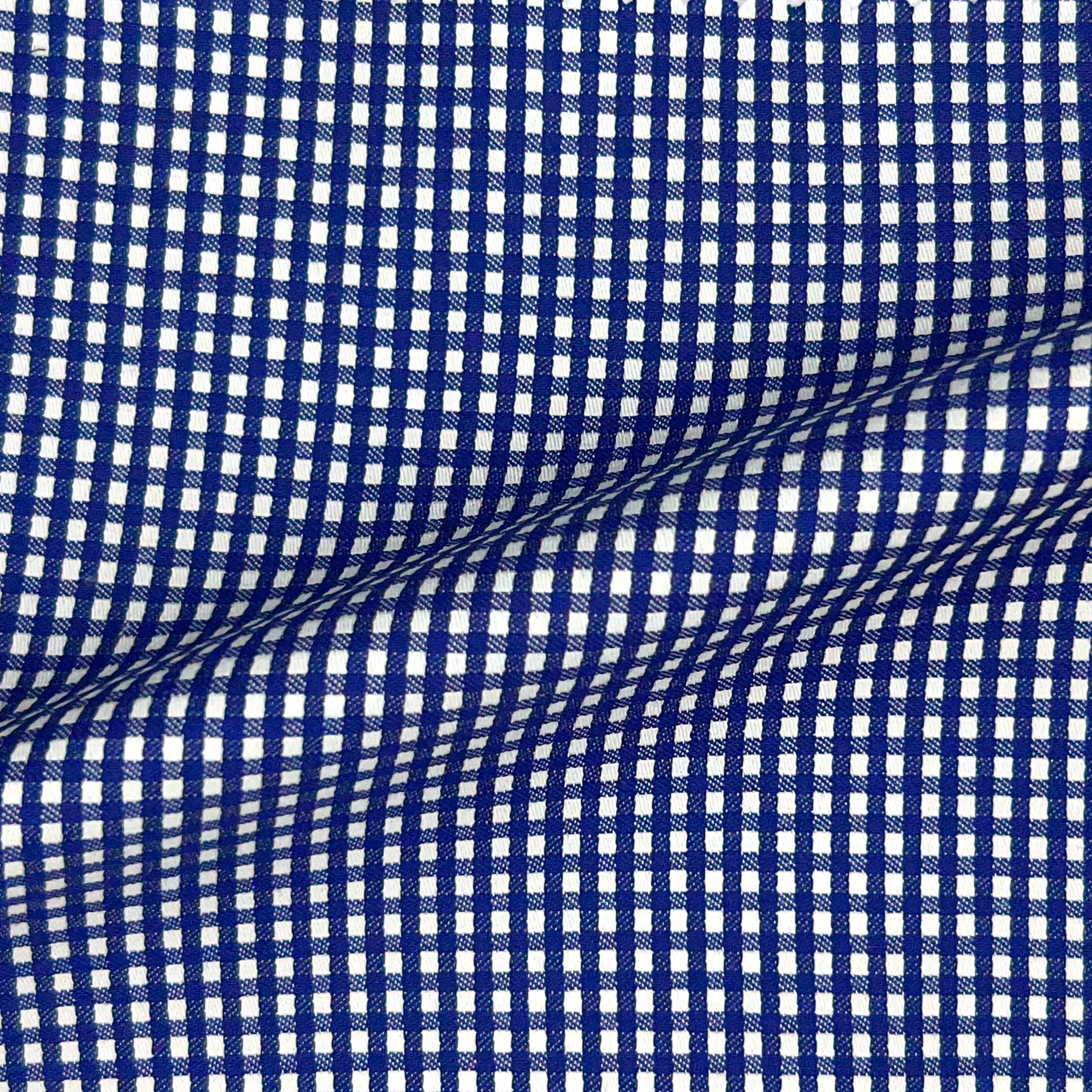 Navy Blue Gingham Check Giza 45 Egyptian Cotton Dress Shirt Cloth
